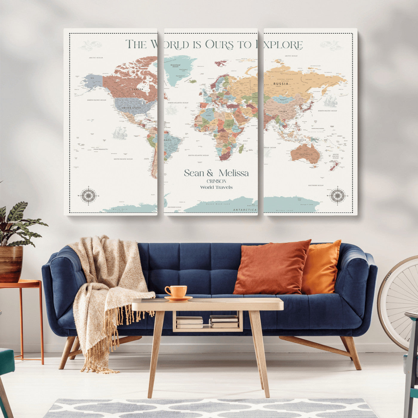 Rehber01-MGV-CV-36X24-Custom Push Pin World Map Wall Art Canvas Print – Personalized Travel Tracker with Pins Framed Large for home, office