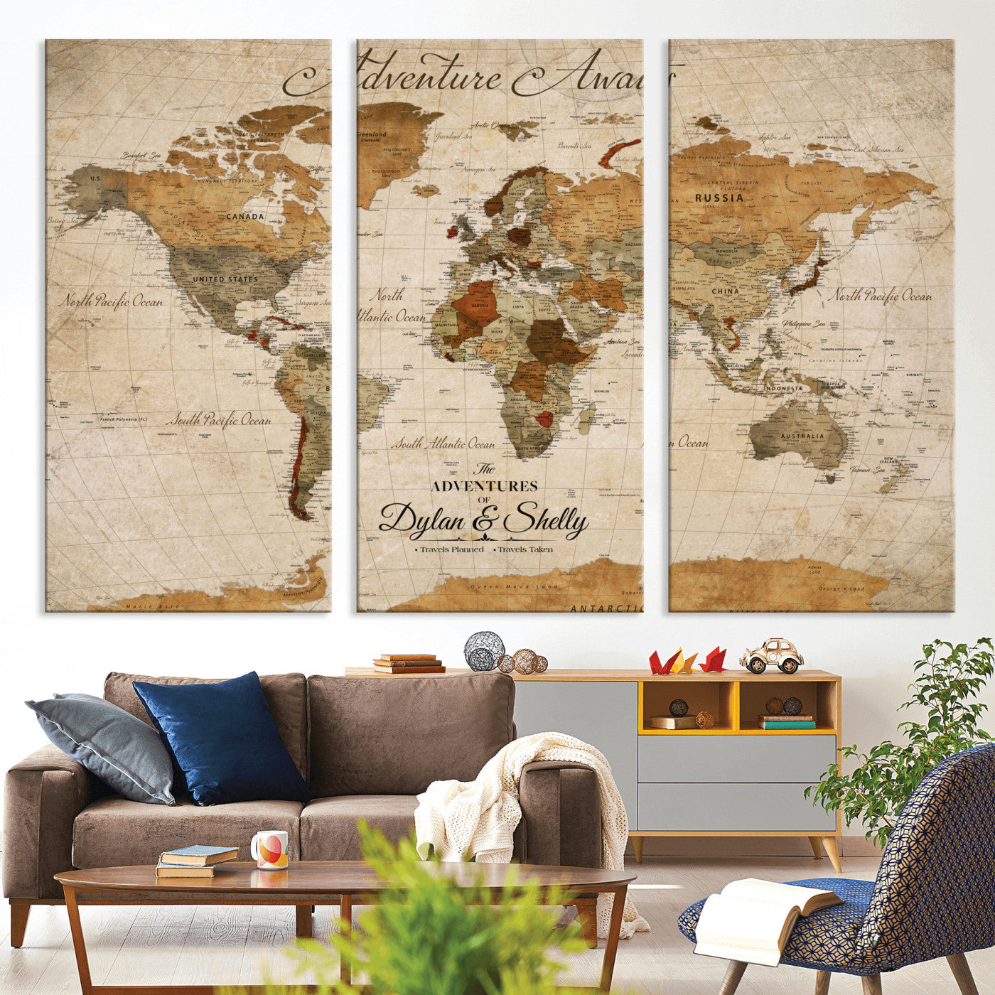 -Personalized Push Pin World Map Canvas Print – Custom Adventure Travel Map, Framed Wall Art Gift for Couples or Family