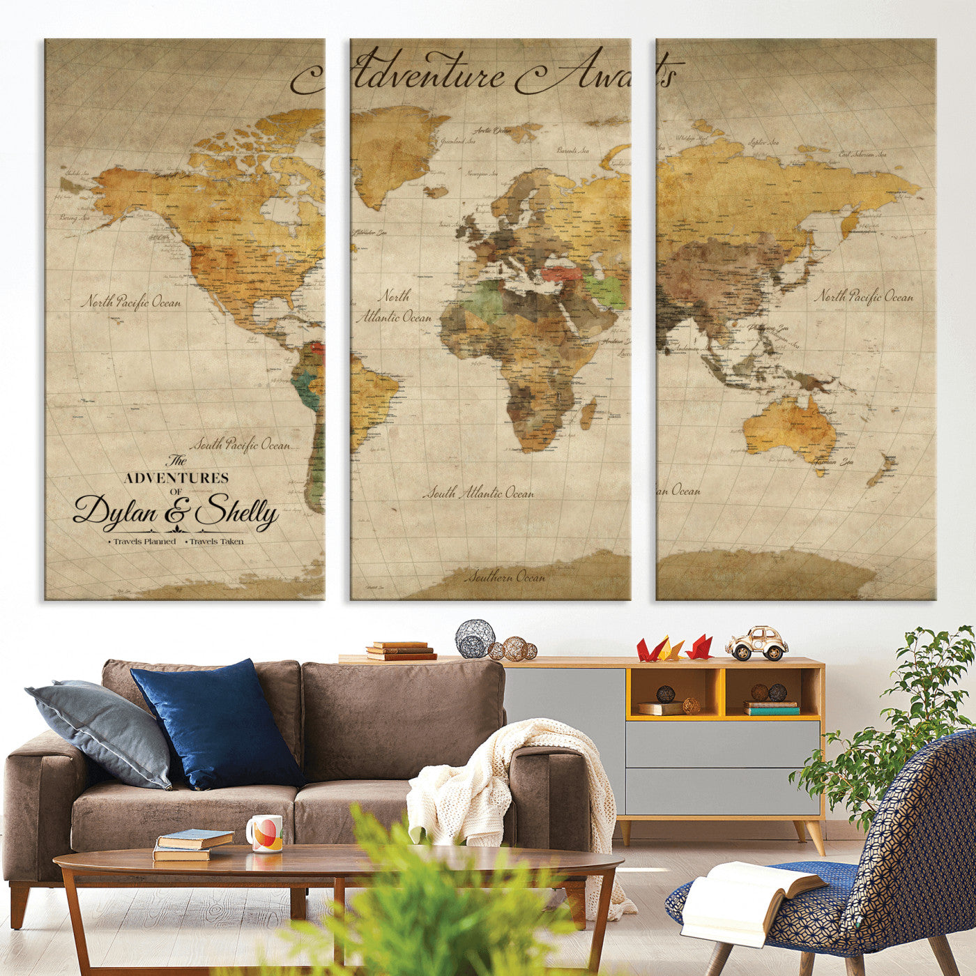 50298017-MGV-CV-36X24-Personalized World Map Canvas – Custom Framed Push Pin Travel Map Wall Art, Vintage Style Gift for Couples and Travelers