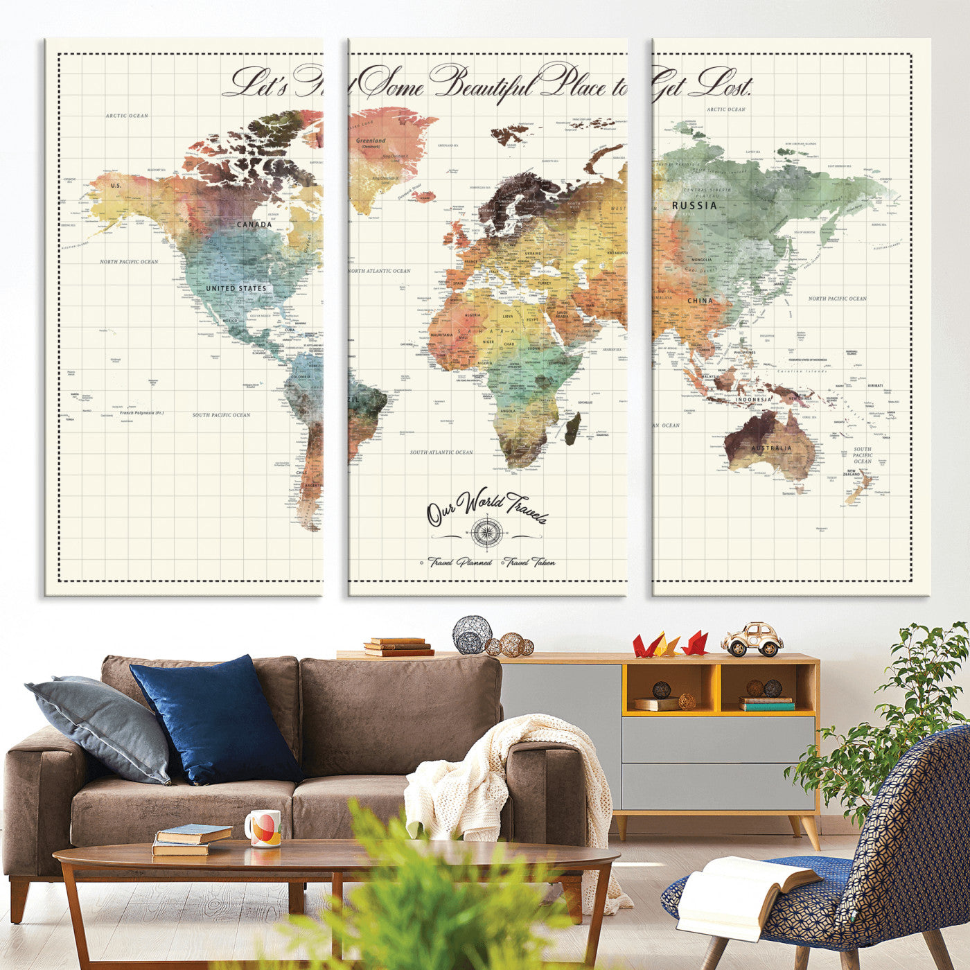 -Personalized Push Pin World Map Canvas Print – Custom Adventure Travel Tracker Map, Framed Wall Art Gift for Couples or Family