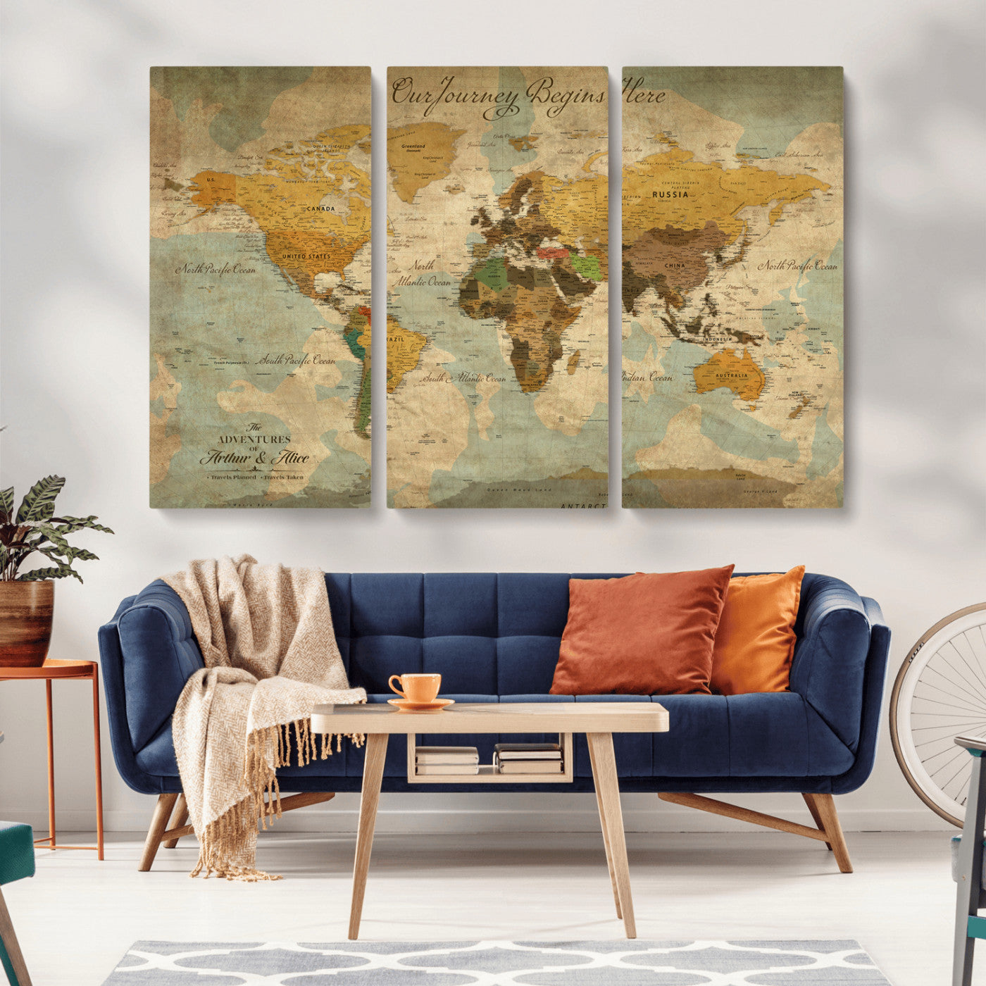 40572820-MGV-CV-36X24-Personalized World Map Canvas – Custom Framed Push Pin Travel Map Wall Art, Vintage Style Gift for Couples