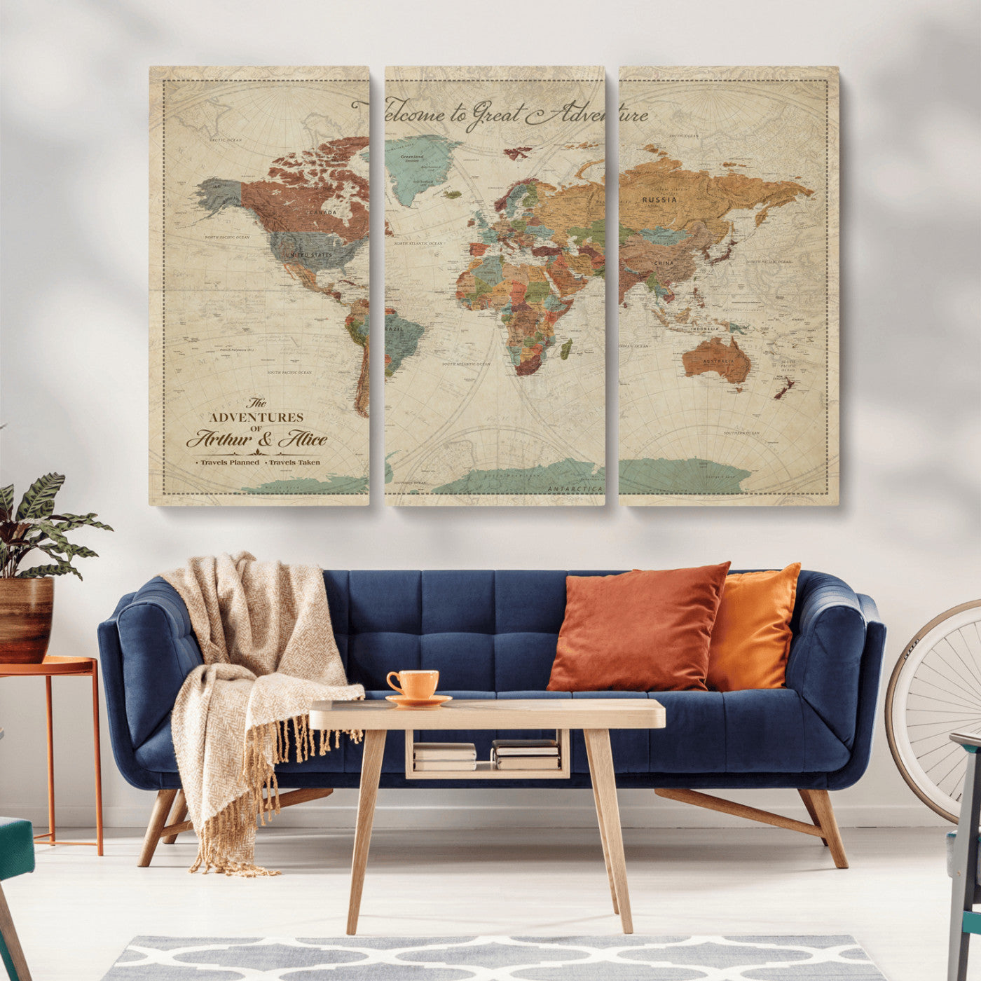 Rehber01-MGV-CV-36X24-Personalized Antique World Map Canvas Print – Custom Push Pin Travel Map Vintage Gift for Couples Explorers for Home, Office