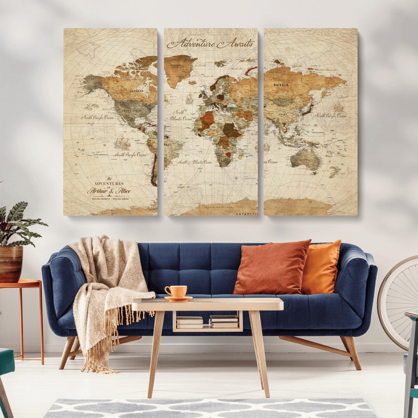 Rehber01-MGV-CV-36X24-Customizable Framed World Map Canvas Print – Personalized Push Pin Travel Map Gift for Couples Explorers for Home, Office