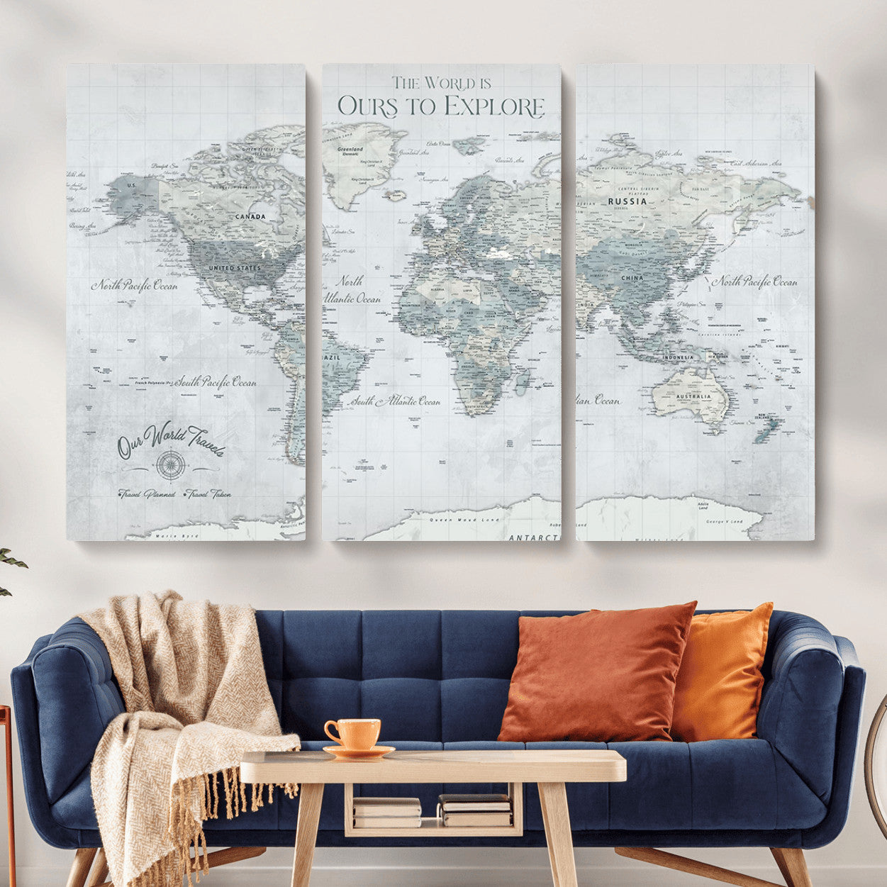 73654056-MGV-CV-48X32-3P - Personalized Push Pin World Map Canvas Print – Custom Framed Travel Tracker Artwork for Couples or Home Decor