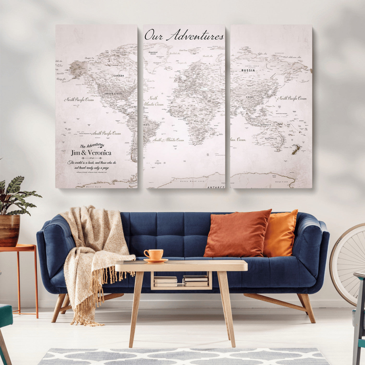14561774-MGV-CV-36X24-Custom Push Pin World Map Wall Art – Personalized Travel Canvas Print with Foam Pins Framed Decor for Home, Office