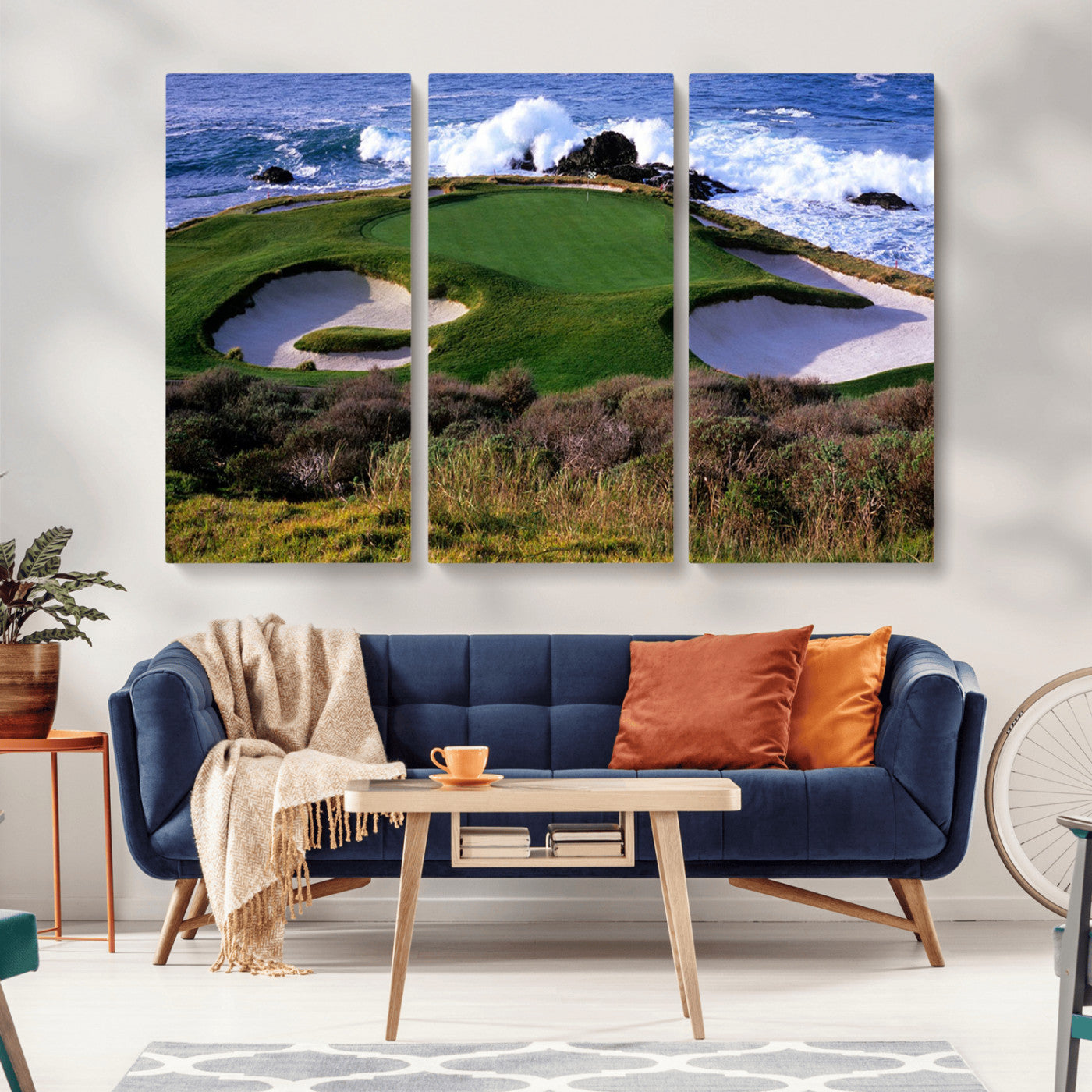 22776914-MGV-CV-36X24-Ocean Cliff Golf Green Canvas Print – Framed Majestic Coastal Scene with Lush Green Artwork for Home, Office