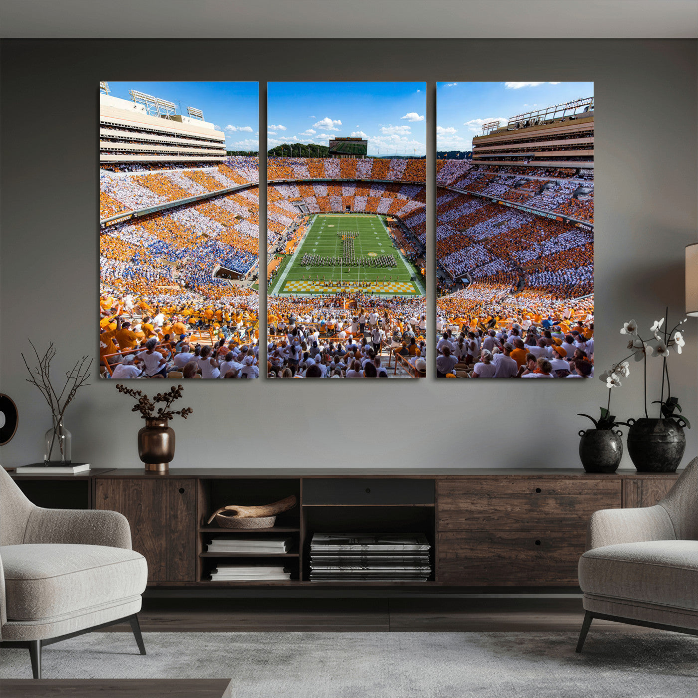 77097951-MGV-CV-36X24 - Tennessee Neyland Stadium Wall Art, Sports Arena Canvas Print, Panoramic Stadium Canvas Artwork for Home, Office