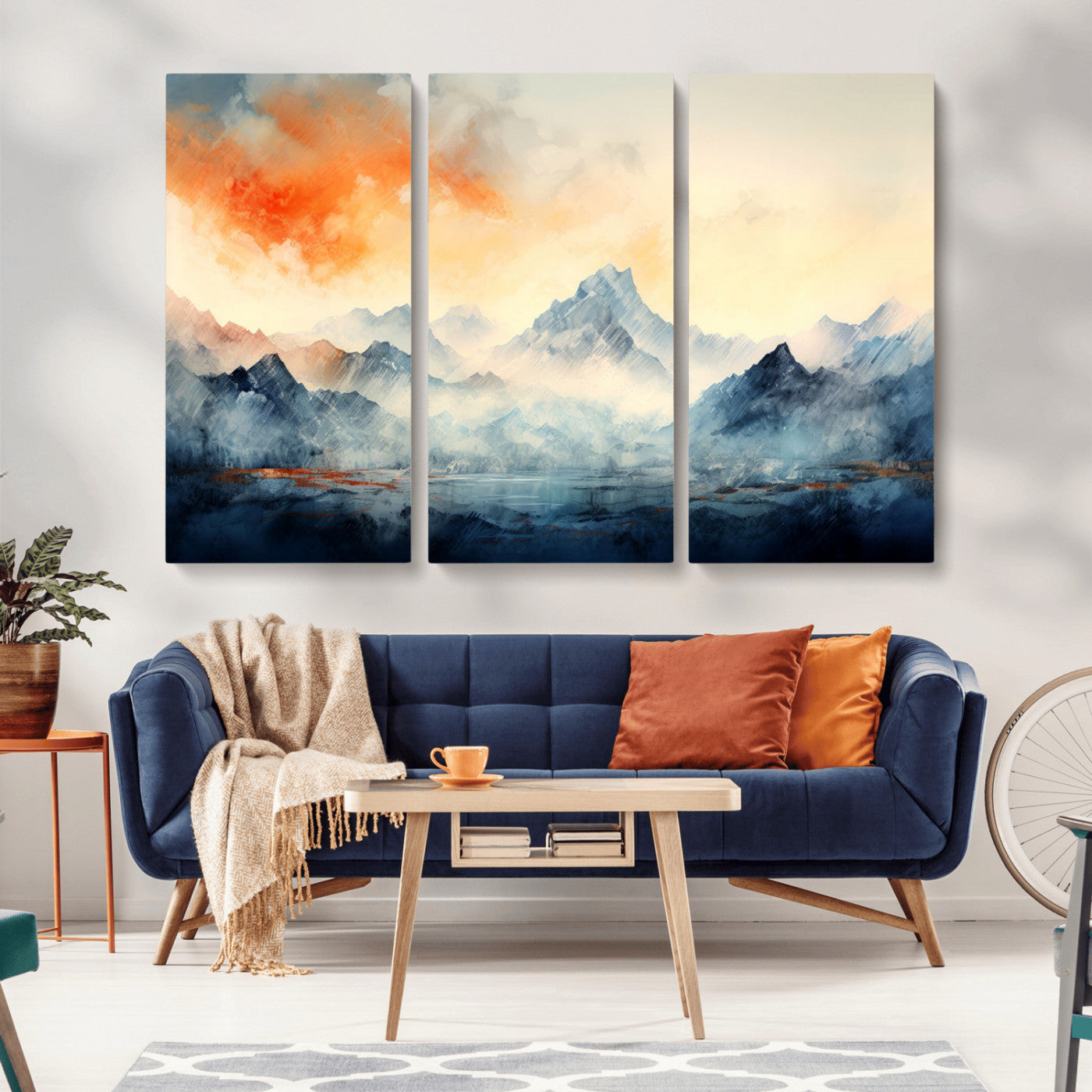 WRM1005-MGV-CV-36X24-Warm Clouds Abstract Mountain Wall Art Canvas Print