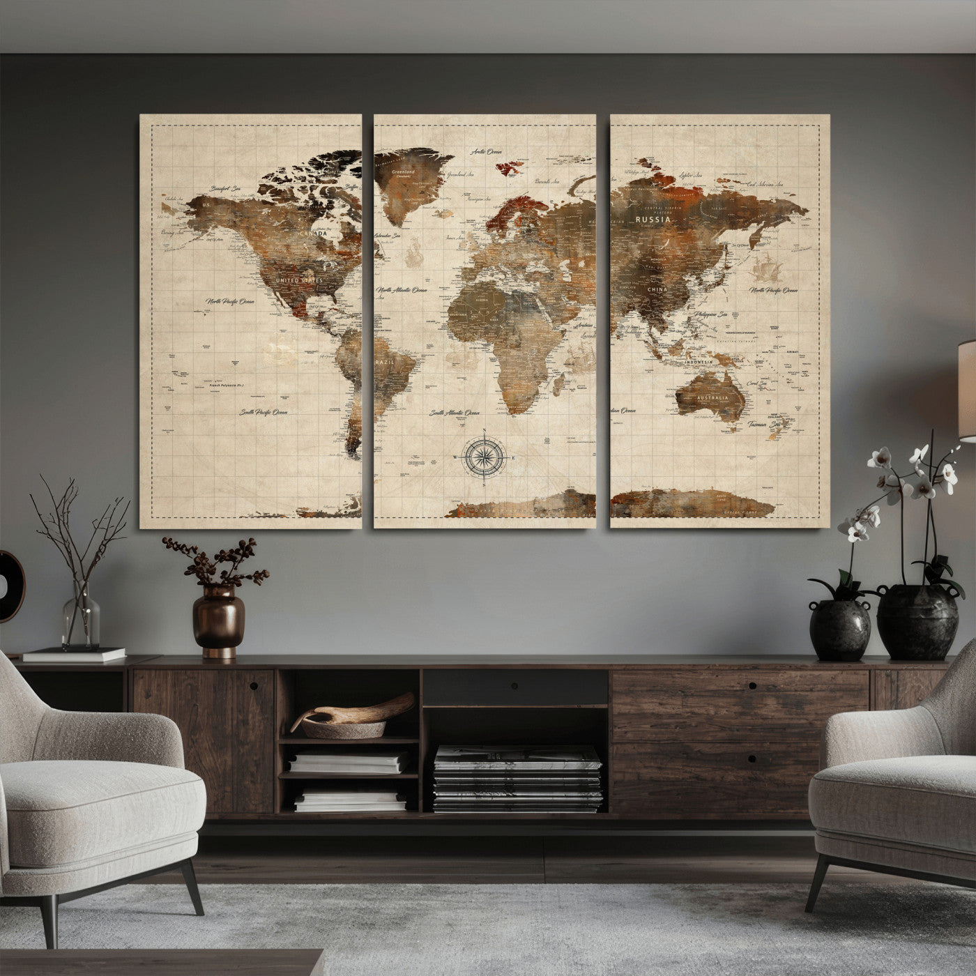 23610090-MGV-CV-36X24 - World Map Wall Art Canvas Print, Modern Decorative Framed Map Artwork Prints for Living Room, Office, Bedroom Wall Decor