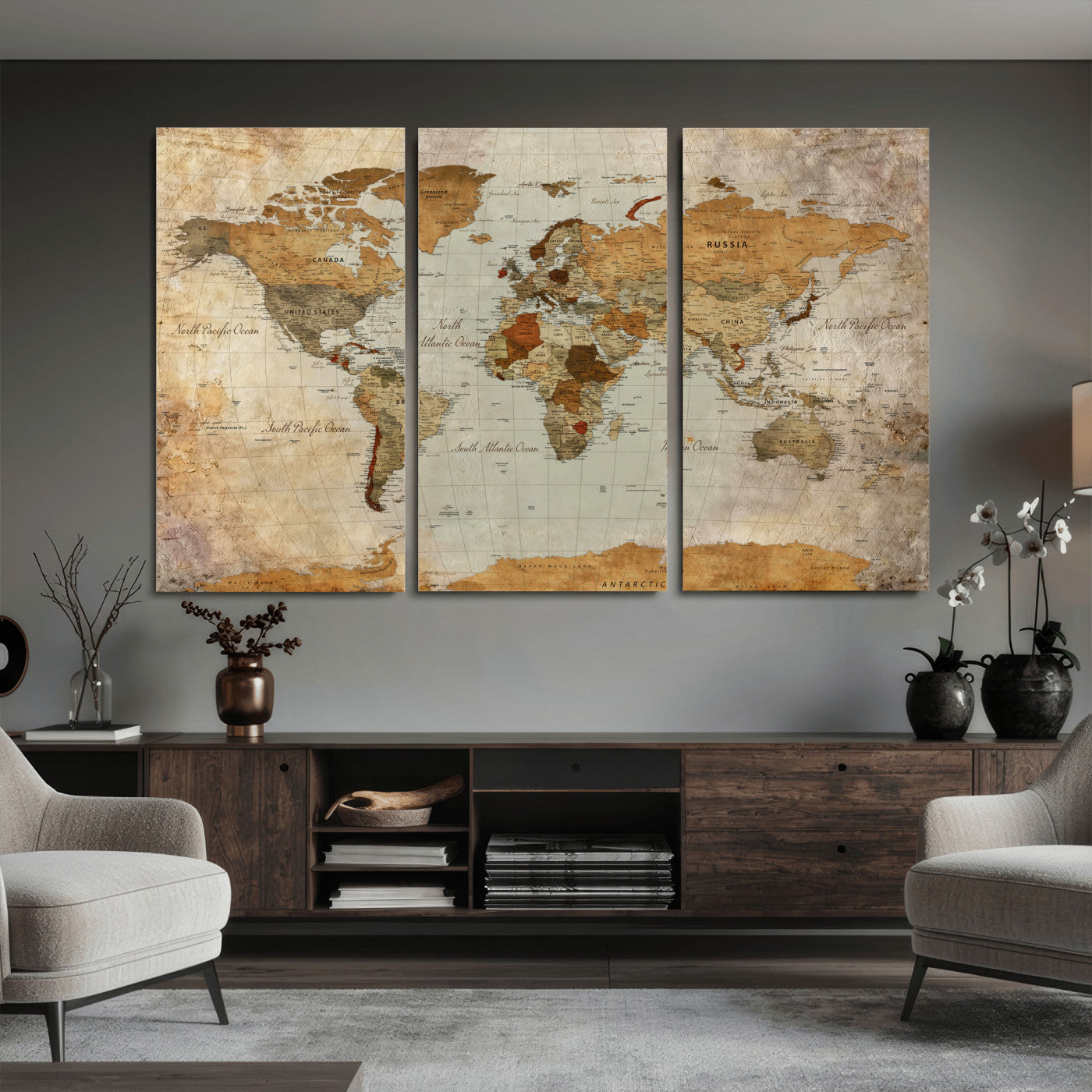 74176056-MGV-CV-36X24 - World Map Wall Art Canvas Print, Modern Decorative Framed Map Artwork Prints for Living Room, Office, Bedroom Wall Decor