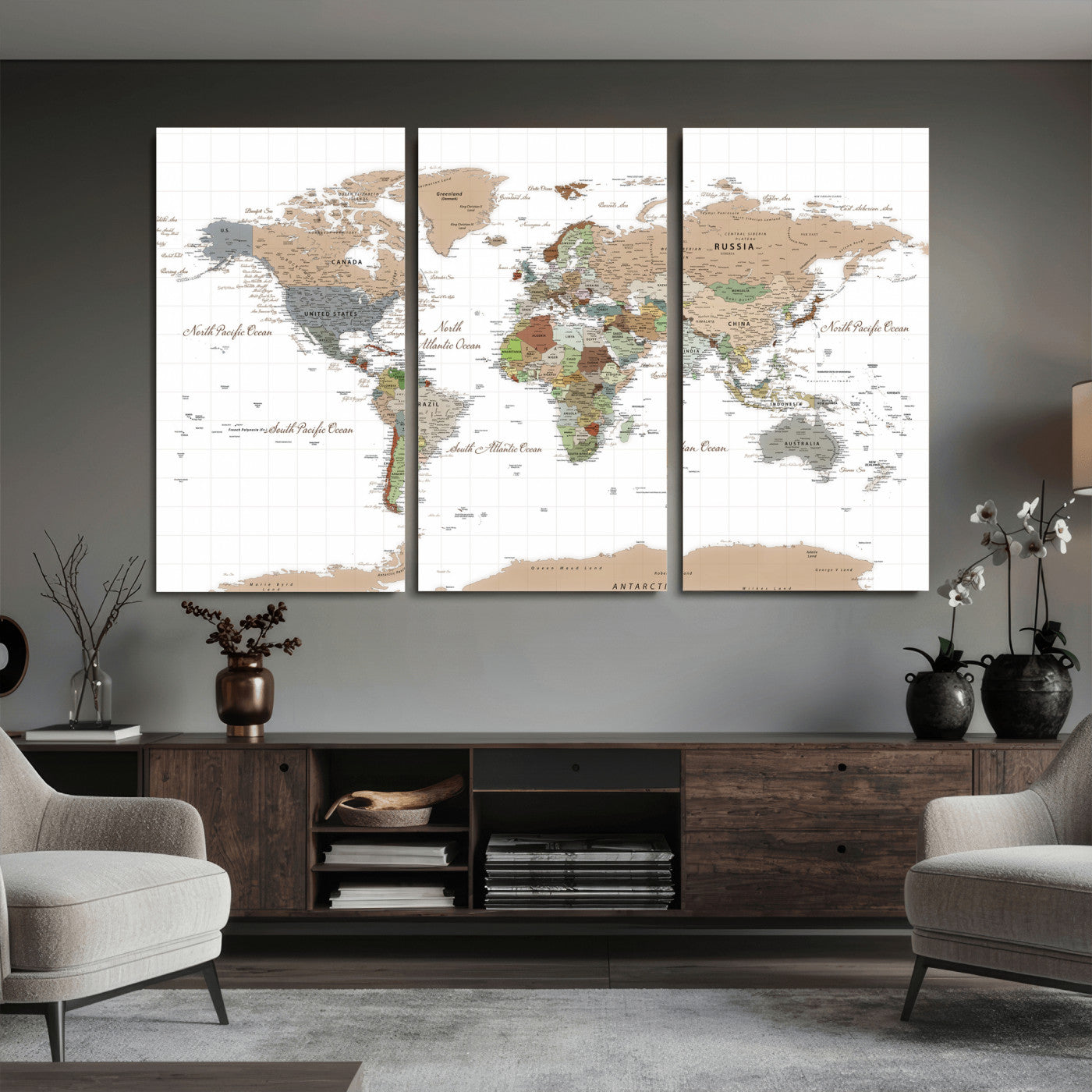 91286788-MGV-CV-36X24 - World Map Wall Art Canvas Print, Modern Decorative Framed Map Artwork Prints for Living Room, Office, Bedroom Wall Decor
