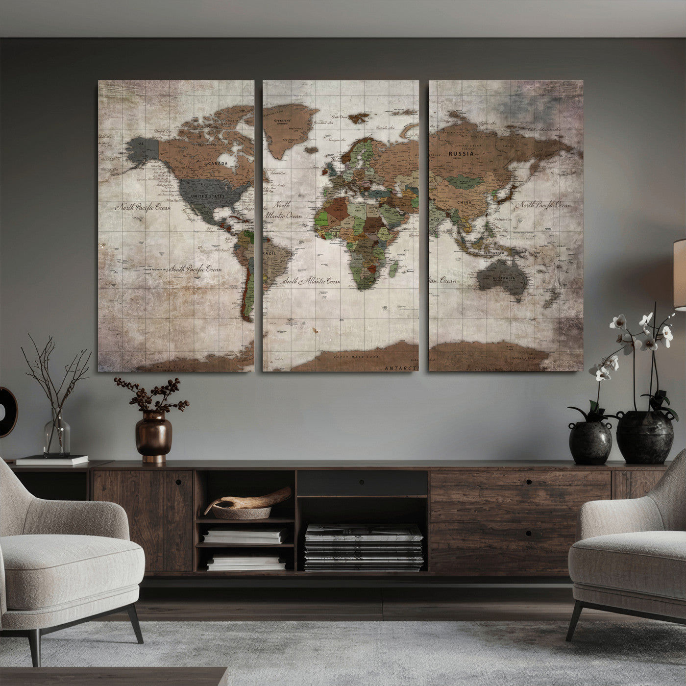 65393892-MGV-CV-36X24 - World Map Wall Art Canvas Print, Modern Decorative Framed Map Artwork Prints for Living Room, Office, Bedroom Wall Decor