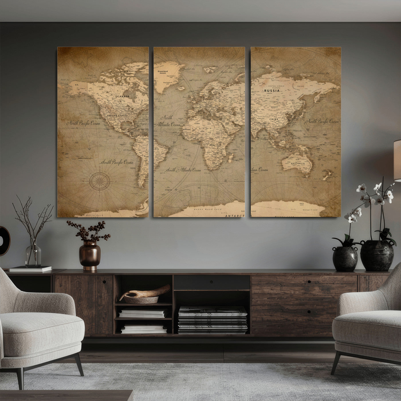 49946617-MGV-CV-36X24 - World Map Wall Art Canvas Print, Modern Decorative Framed Map Artwork Prints for Living Room, Office, Bedroom Wall Decor