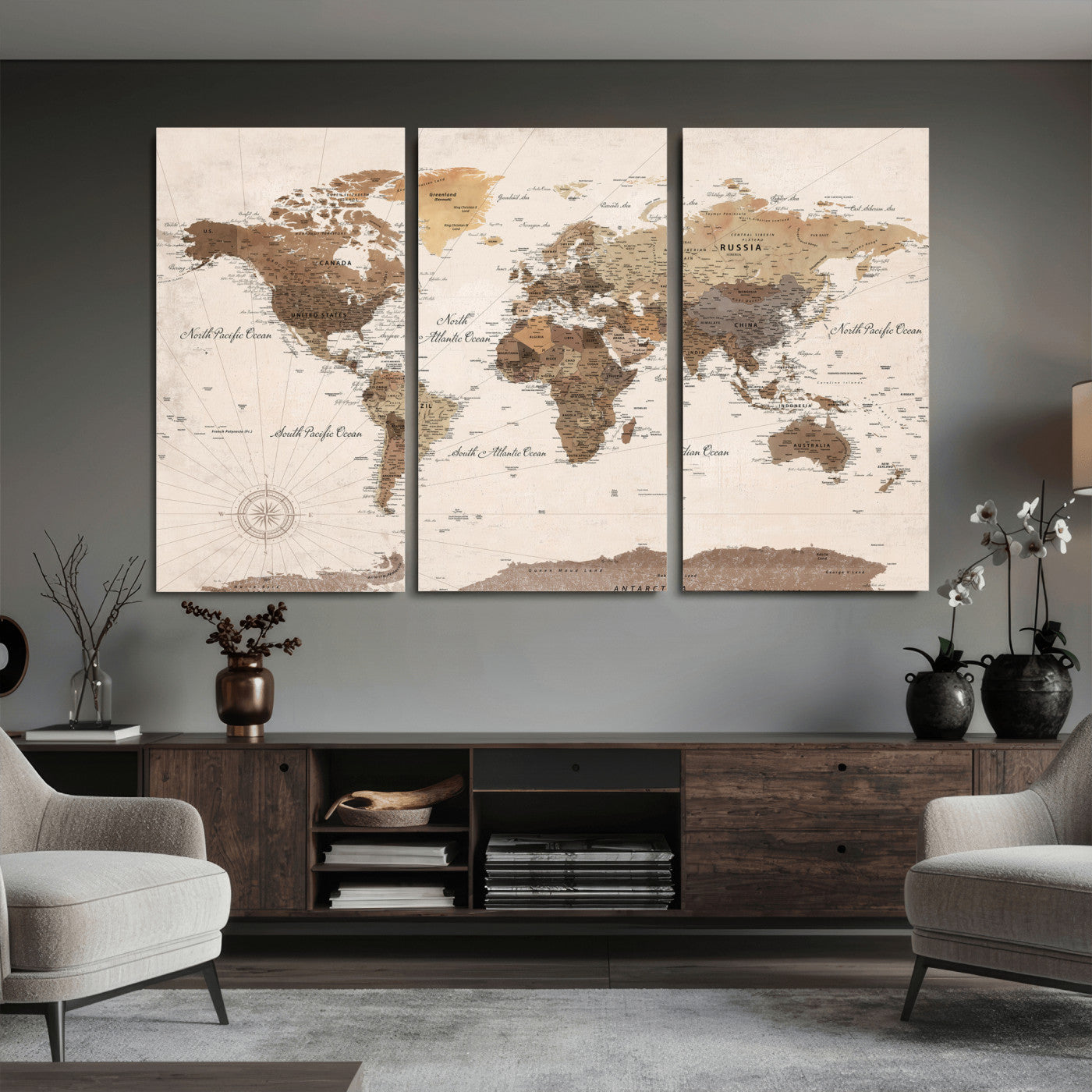 69860078-MGV-CV-36X24 - World Map Wall Art Canvas Print, Modern Decorative Framed Map Artwork Prints for Living Room, Office, Bedroom Wall Decor