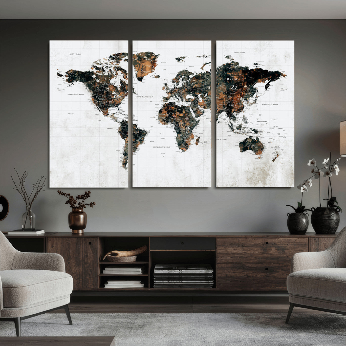 60008766-MGV-CV-36X24 - World Map Wall Art Canvas Print, Modern Decorative Framed Map Artwork Prints for Living Room, Office, Bedroom Wall Decor
