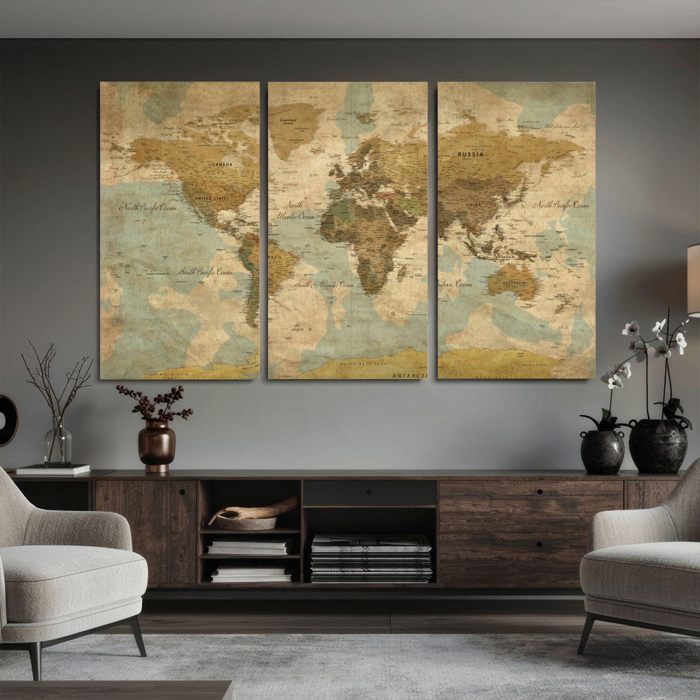 89356927-MGV-CV-36X24 - World Map Wall Art Canvas Print, Modern Decorative Framed Map Artwork Prints for Living Room, Office, Bedroom Wall Decor