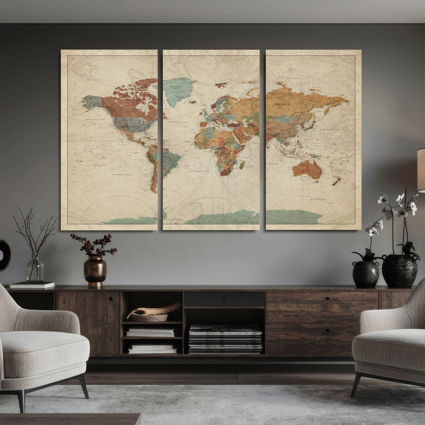 68428598-MGV-CV-36X24 - World Map Wall Art Canvas Print, Modern Decorative Framed Map Artwork Prints for Living Room, Office, Bedroom Wall Decor