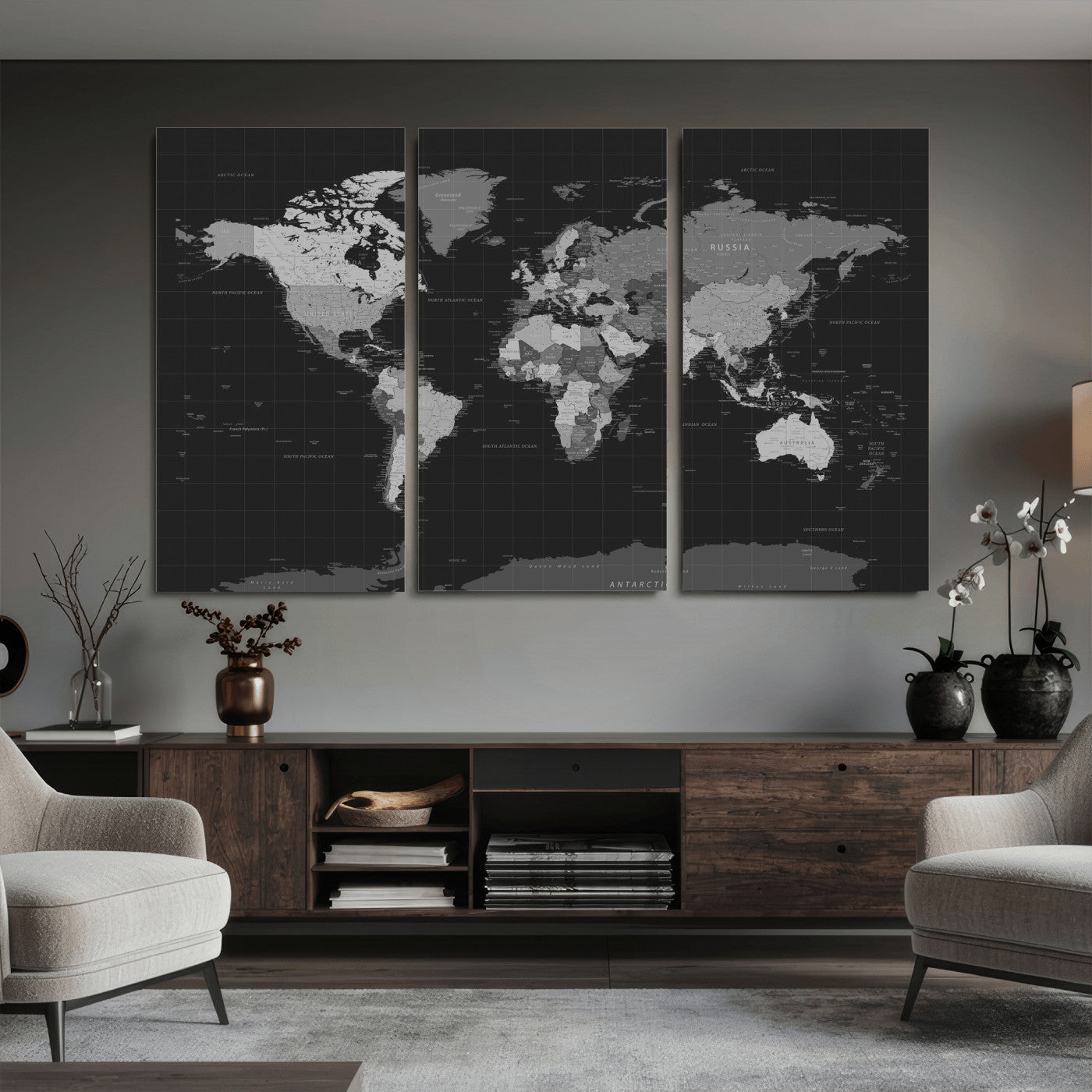 46160121-MGV-CV-36X24 - World Map Wall Art Canvas Print, Modern Decorative Framed Map Artwork Prints for Living Room, Office, Bedroom Wall Decor
