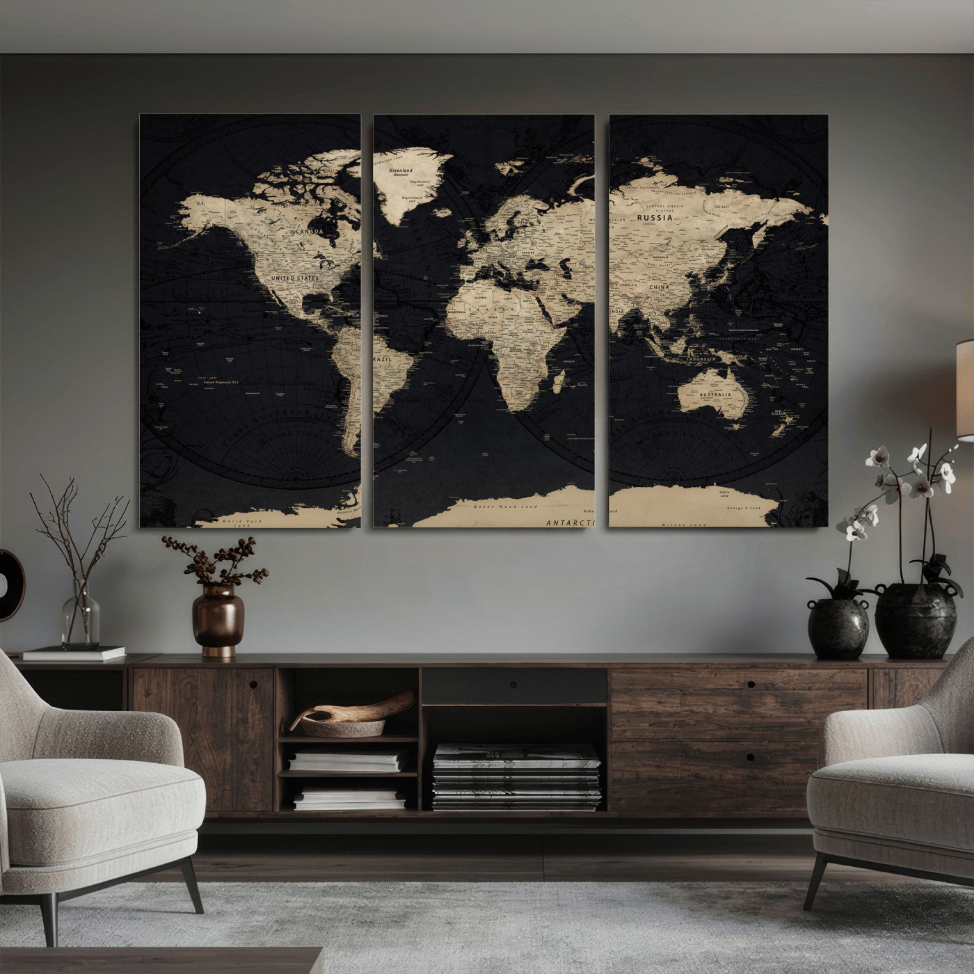 61835687-MGV-CV-36X24 - World Map Wall Art Canvas Print, Modern Decorative Framed Map Artwork Prints for Living Room, Office, Bedroom Wall Decor