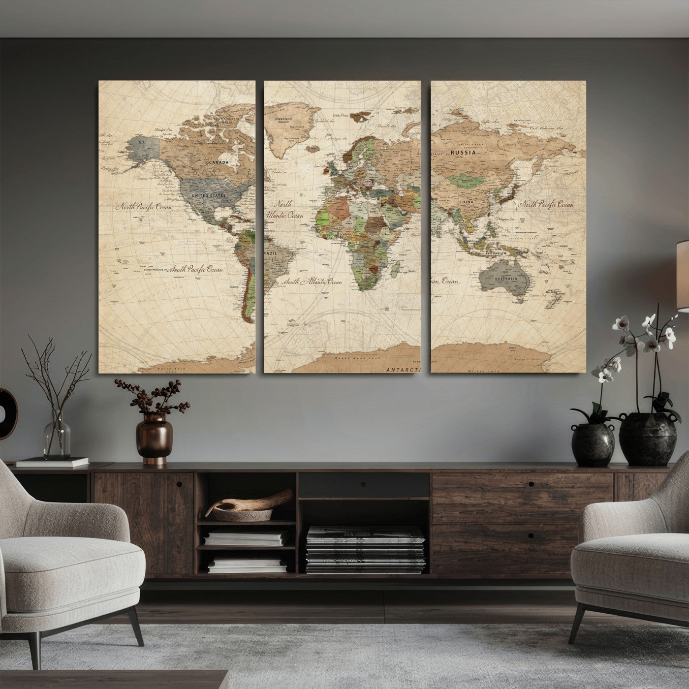 16856902-MGV-CV-36X24 - World Map Wall Art Canvas Print, Modern Decorative Framed Map Artwork Prints for Living Room, Office, Bedroom Wall Decor