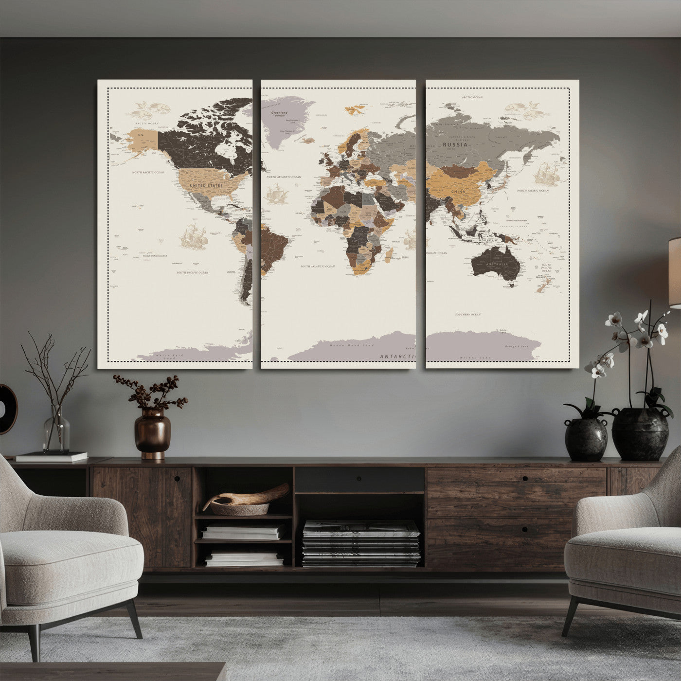 58777746-MGV-CV-36X24 - World Map Wall Art Canvas Print, Modern Decorative Framed Map Artwork Prints for Living Room, Office, Bedroom Wall Decor