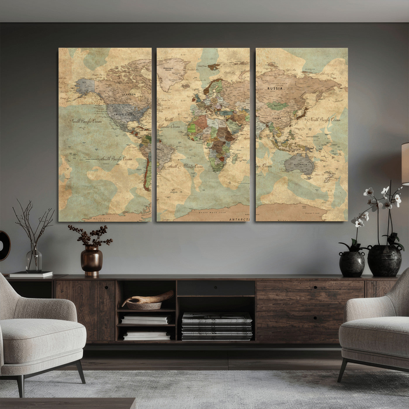 72396478-MGV-CV-36X24 - World Map Wall Art Canvas Print, Modern Decorative Framed Map Artwork Prints for Living Room, Office, Bedroom Wall Decor