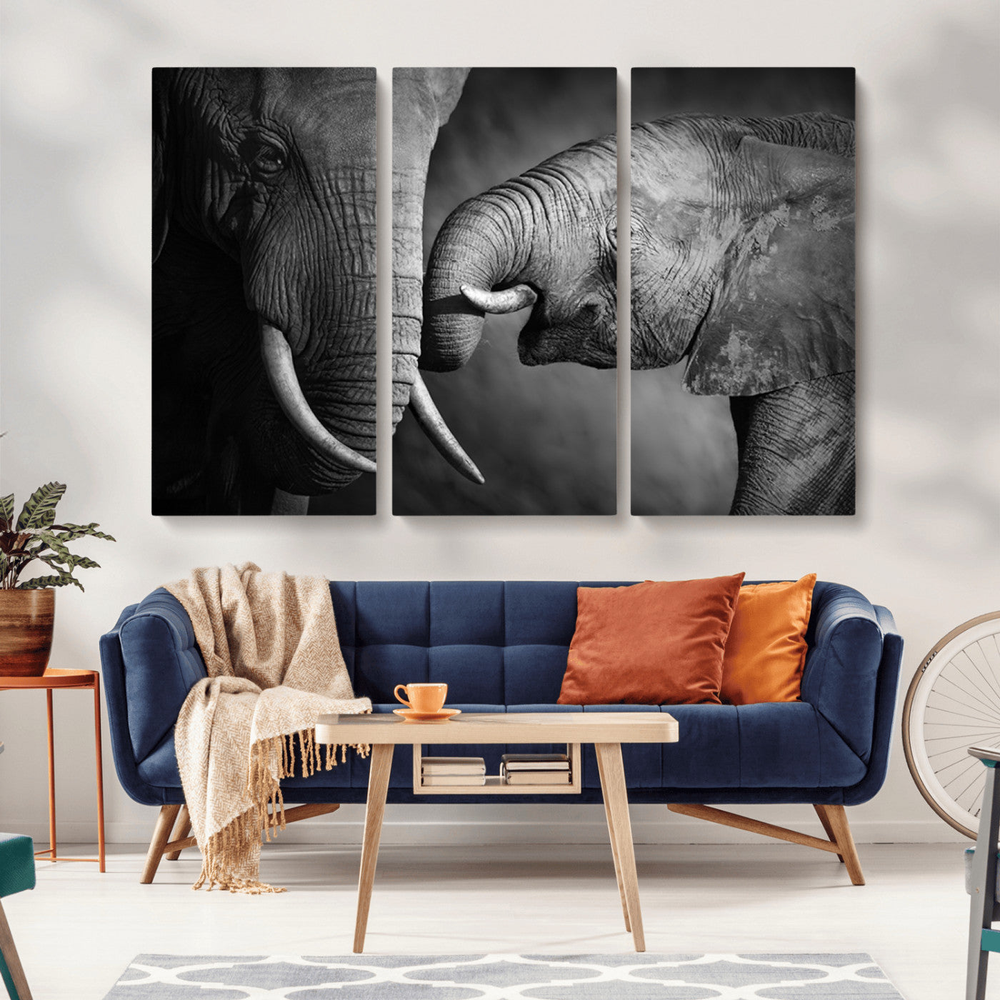 42691-MGV-CV-36X24-Elephant Family Wall Art Canvas, Framed Elephant Family Canvas Print