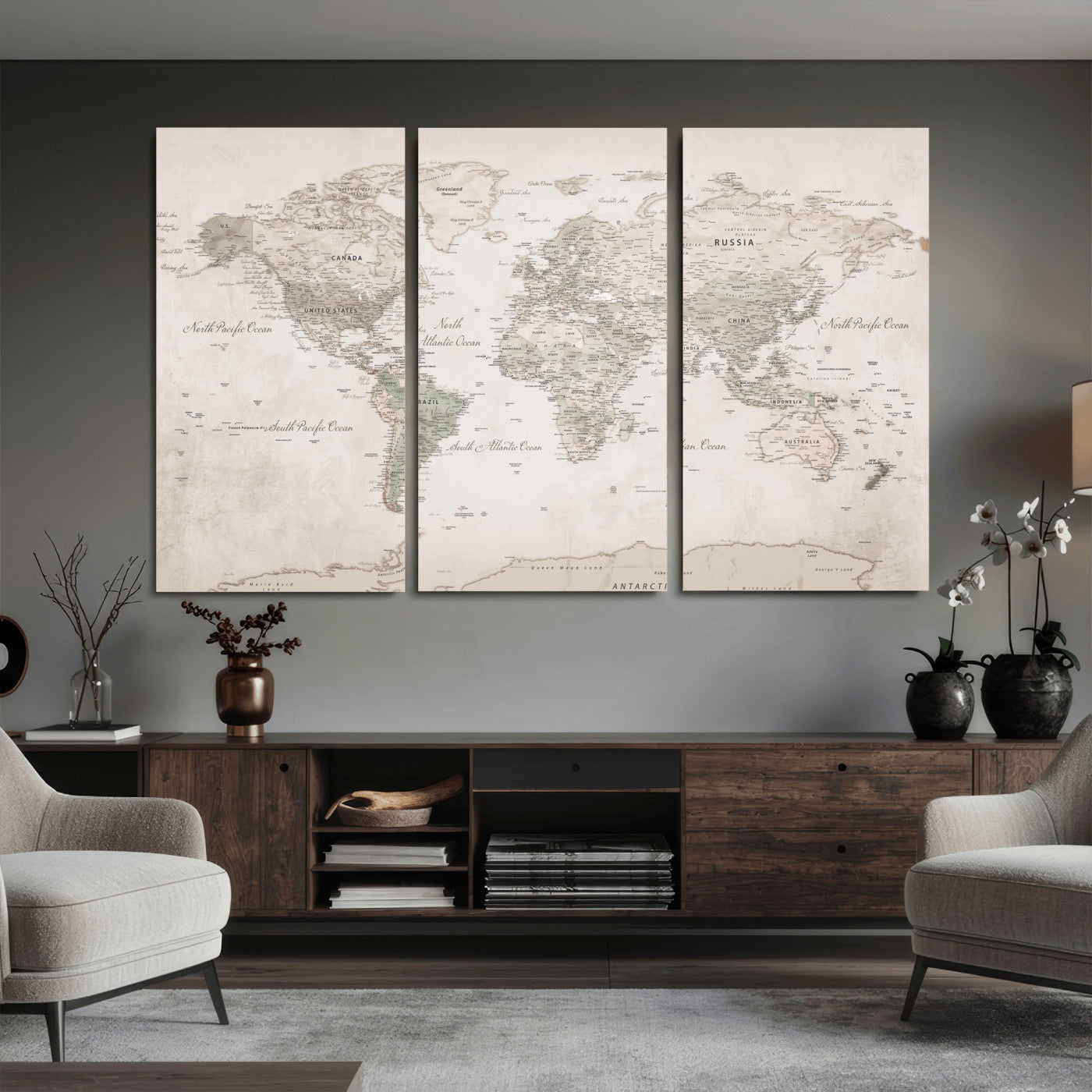 90355419-MGV-CV-36X24 - World Map Wall Art Canvas Print, Modern Decorative Framed Map Artwork Prints for Living Room, Office, Bedroom Wall Decor