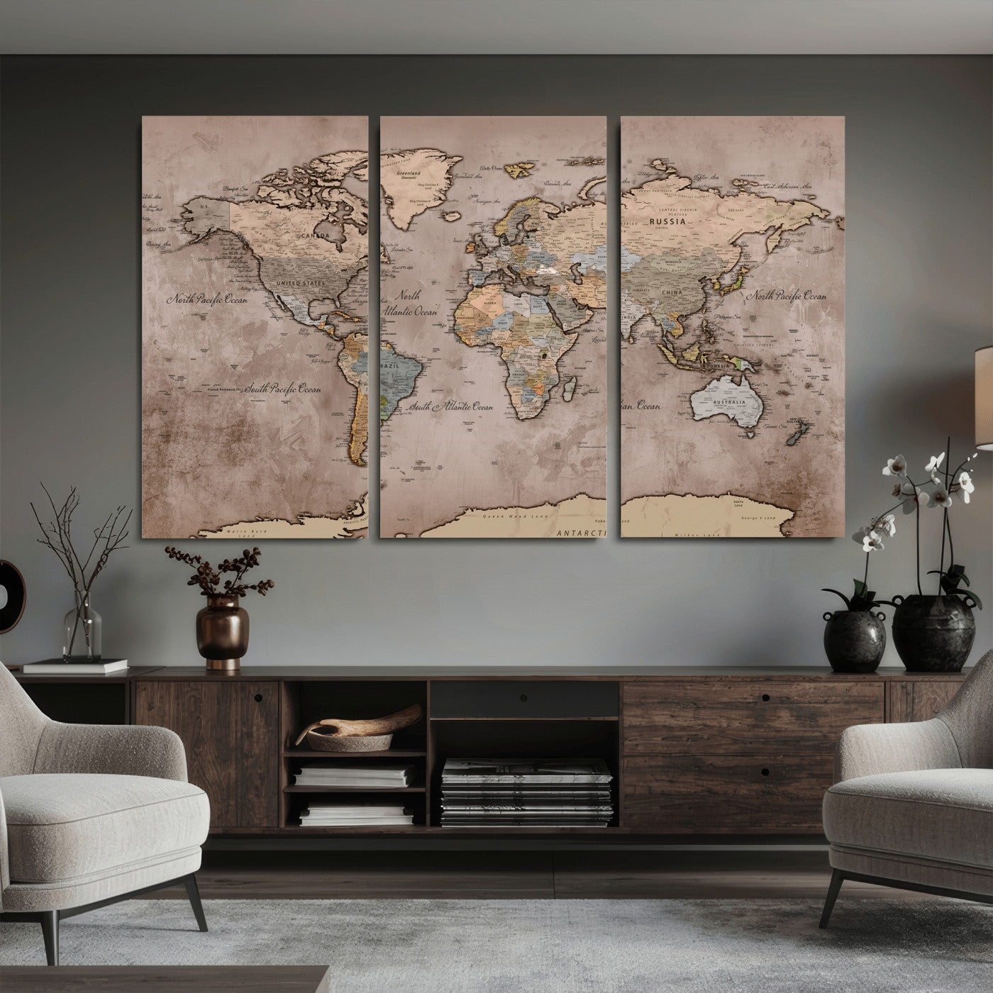 91471273-MGV-CV-36X24 - World Map Wall Art Canvas Print, Modern Decorative Framed Map Artwork Prints for Living Room, Office, Bedroom Wall Decor