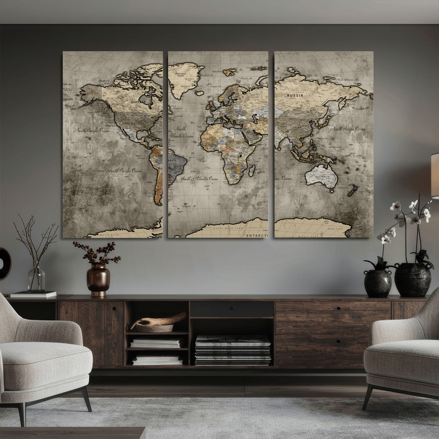 85218700-MGV-CV-36X24 - World Map Wall Art Canvas Print, Modern Decorative Framed Map Artwork Prints for Living Room, Office, Bedroom Wall Decor