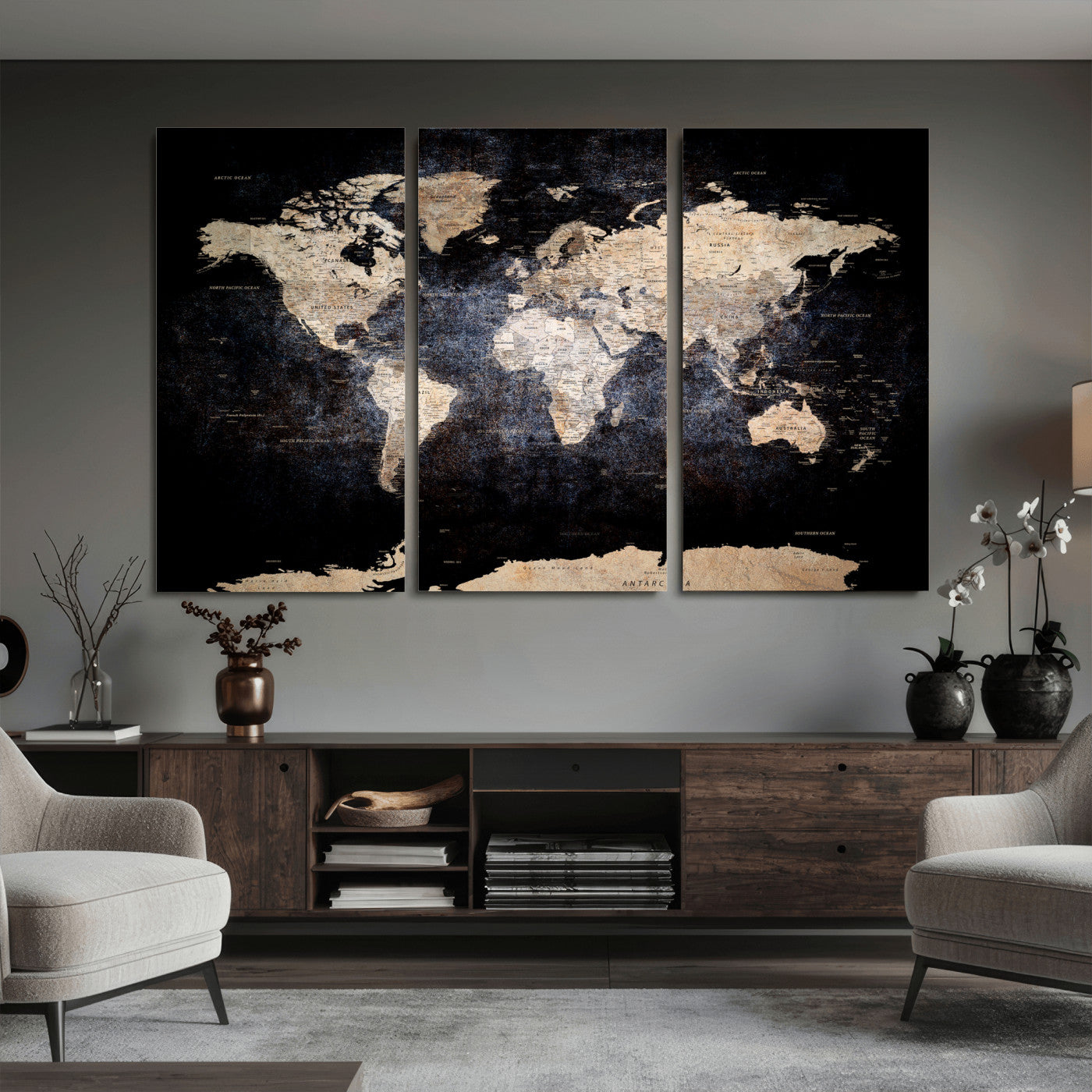 56713386-MGV-CV-36X24 - World Map Wall Art Canvas Print, Modern Decorative Framed Map Artwork Prints for Living Room, Office, Bedroom Wall Decor