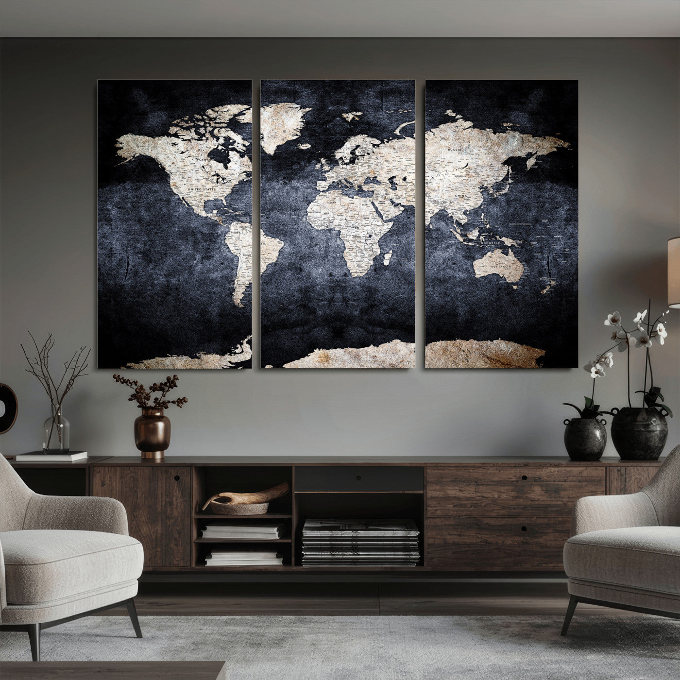 41193404-MGV-CV-36X24 - World Map Wall Art Canvas Print, Modern Decorative Framed Map Artwork Prints for Living Room, Office, Bedroom Wall Decor