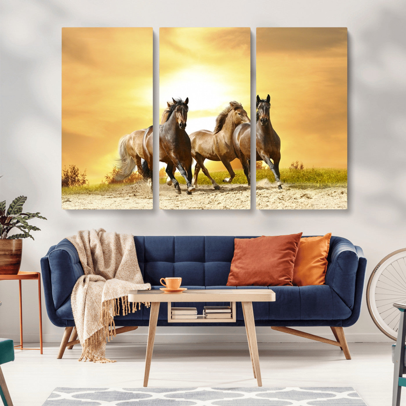 44763-MGV-CV-36X24-Wild Horses Wall Art Canvas Print – Framed Galloping Herd Animal Artwork for Home, Office, Living Room, Guest Room