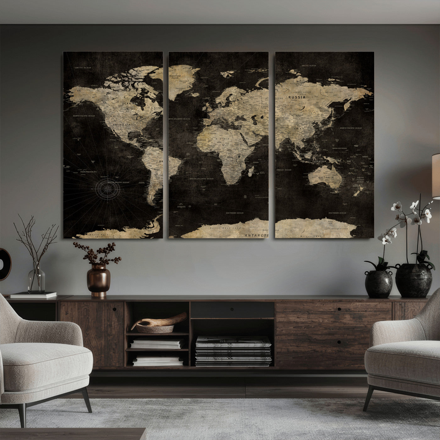 60653880-MGV-CV-36X24 - World Map Wall Art Canvas Print, Modern Decorative Framed Map Artwork Prints for Living Room, Office, Bedroom Wall Decor