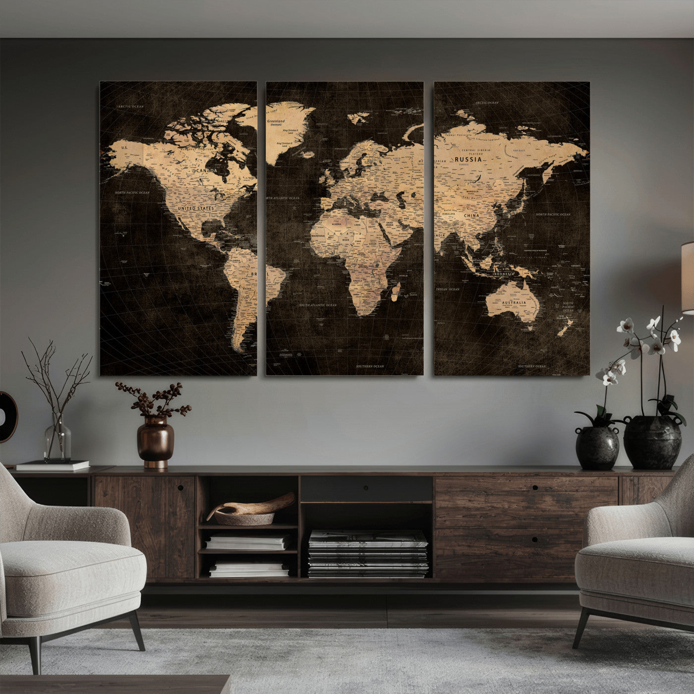 15118265-MGV-CV-36X24 - World Map Wall Art Canvas Print, Modern Decorative Framed Map Artwork Prints for Living Room, Office, Bedroom Wall Decor