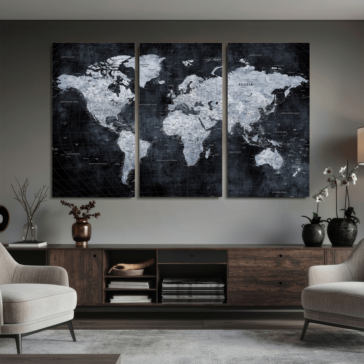 86893704-MGV-CV-36X24 - World Map Wall Art Canvas Print, Modern Decorative Framed Map Artwork Prints for Living Room, Office, Bedroom Wall Decor