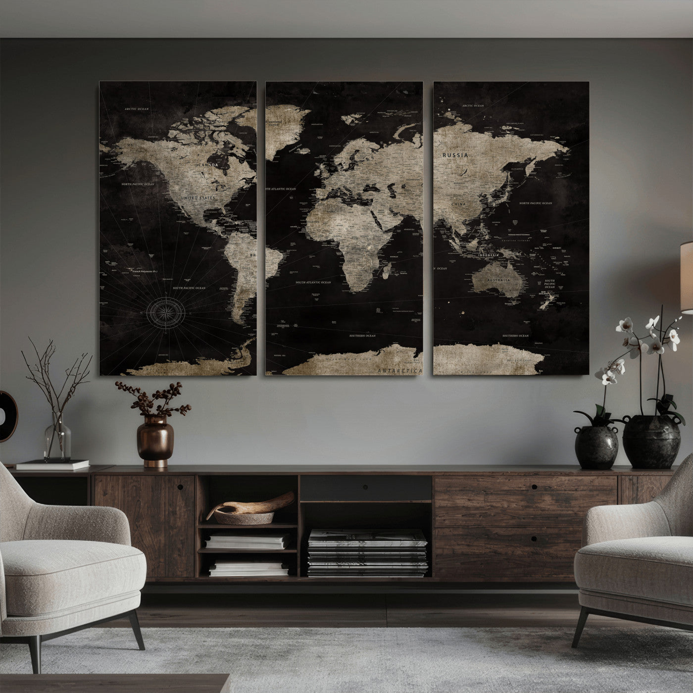 56225956-MGV-CV-36X24 - World Map Wall Art Canvas Print, Modern Decorative Framed Map Artwork Prints for Living Room, Office, Bedroom Wall Decor