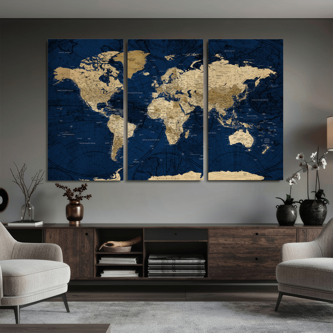 54770746-MGV-CV-36X24 - World Map Wall Art Canvas Print, Modern Decorative Framed Map Artwork Prints for Living Room, Office, Bedroom Wall Decor