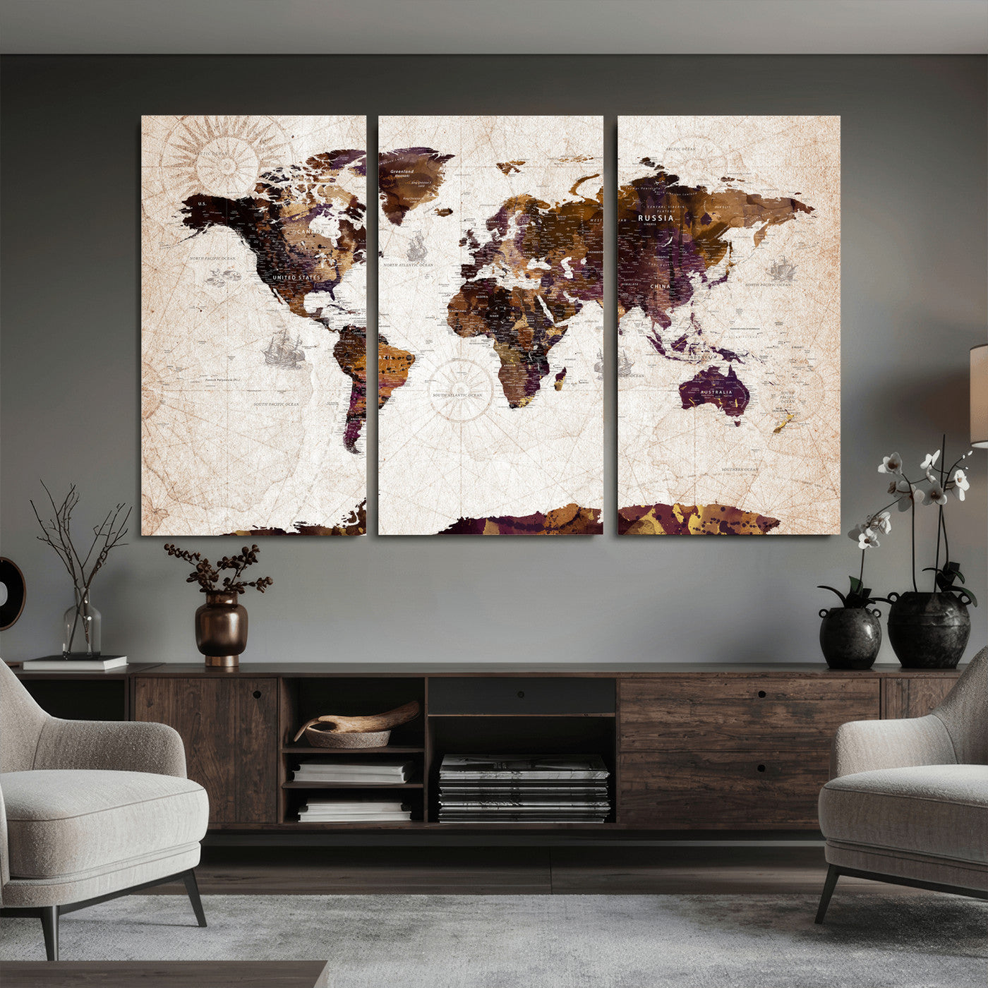 53400857-MGV-CV-36X24 - World Map Wall Art Canvas Print, Modern Decorative Framed Map Artwork Prints for Living Room, Office, Bedroom Wall Decor