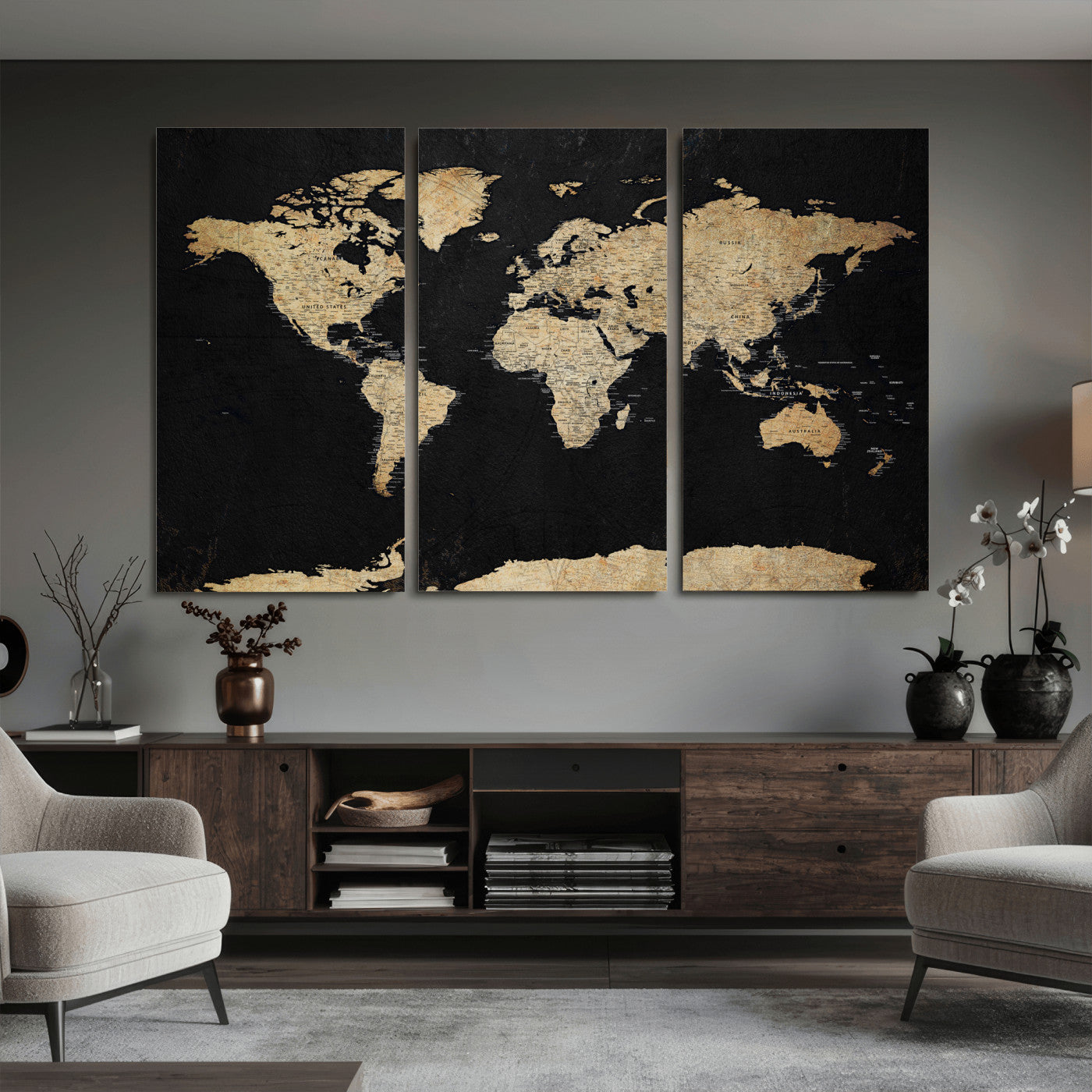 71518849-MGV-CV-36X24 - World Map Wall Art Canvas Print, Modern Decorative Framed Map Artwork Prints for Living Room, Office, Bedroom Wall Decor