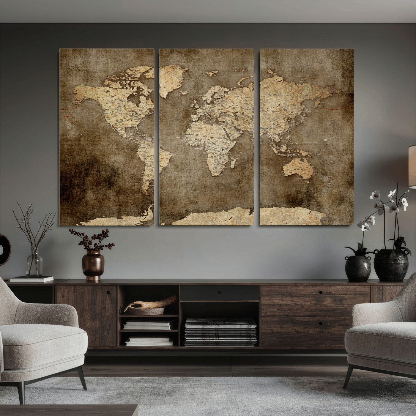 35847542-MGV-CV-36X24 - World Map Wall Art Canvas Print, Modern Decorative Framed Map Artwork Prints for Living Room, Office, Bedroom Wall Decor