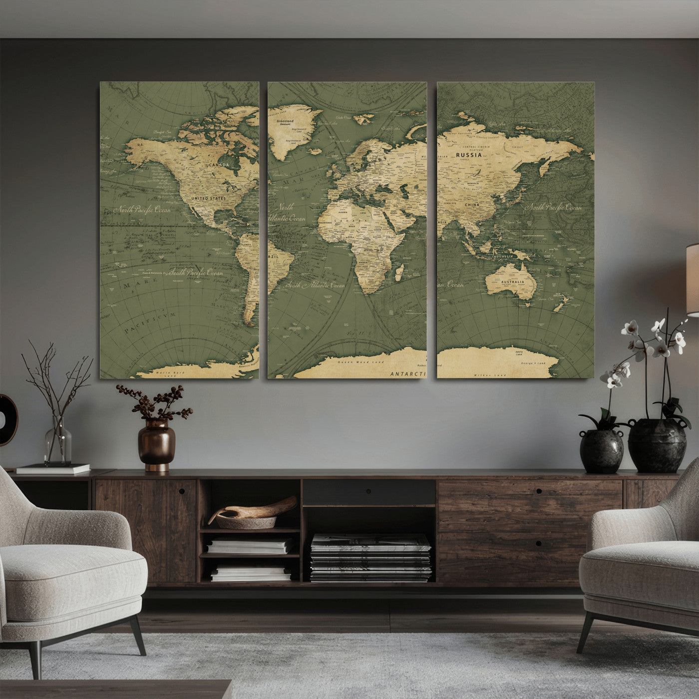 75846040-MGV-CV-36X24 - World Map Wall Art Canvas Print, Modern Decorative Framed Map Artwork Prints for Living Room, Office, Bedroom Wall Decor