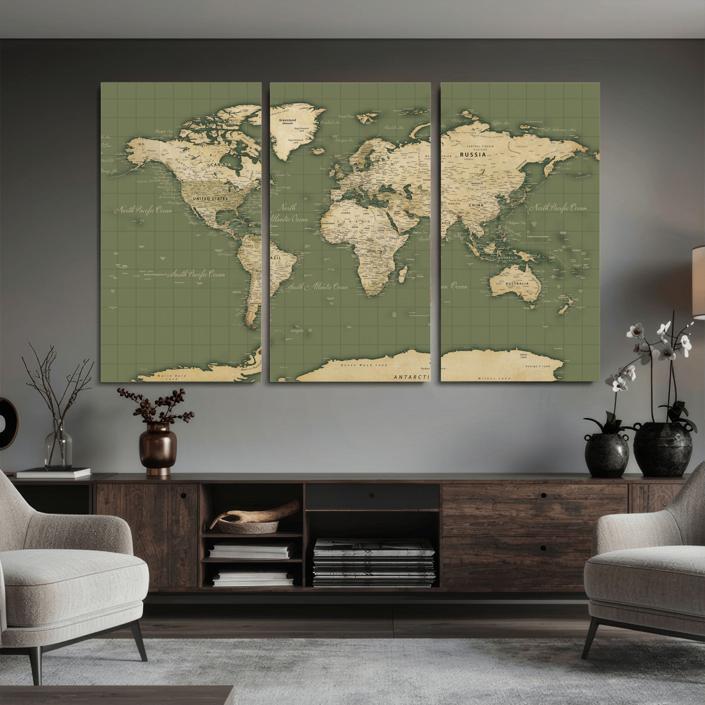 13750241-MGV-CV-36X24 - World Map Wall Art Canvas Print, Modern Decorative Framed Map Artwork Prints for Living Room, Office, Bedroom Wall Decor