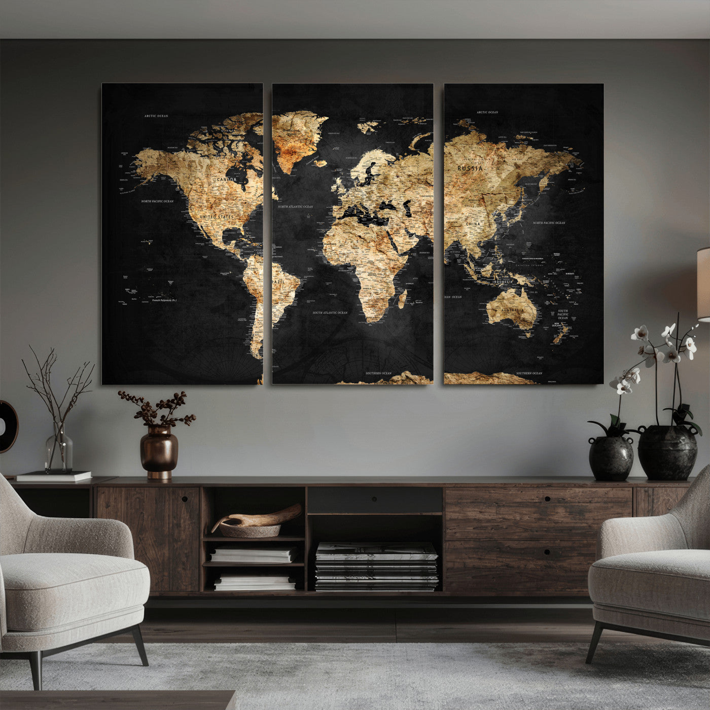 23568589-MGV-CV-36X24 - World Map Wall Art Canvas Print, Modern Decorative Framed Map Artwork Prints for Living Room, Office, Bedroom Wall Decor