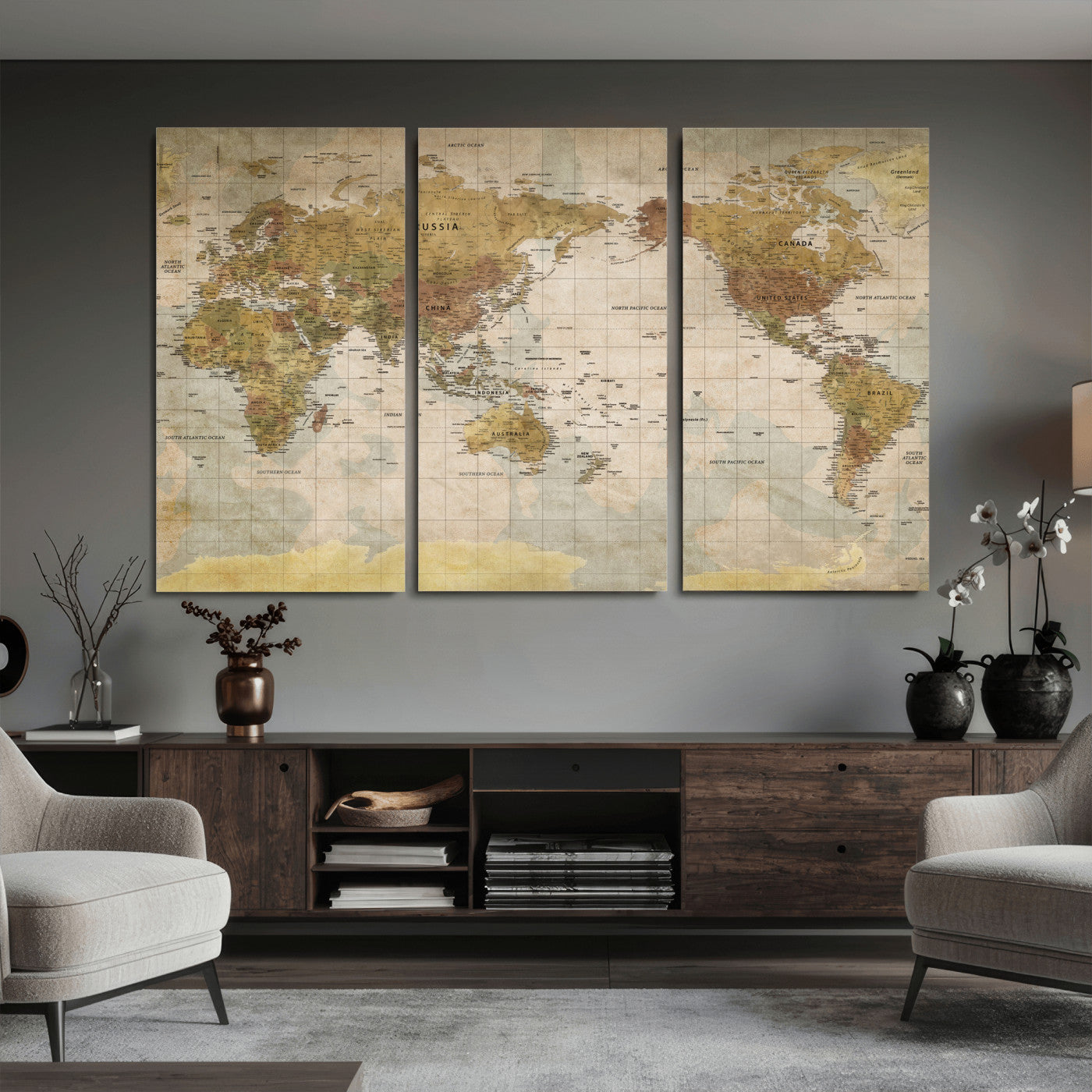 22305205-MGV-CV-36X24 - World Map Wall Art Canvas Print, Modern Decorative Framed Map Artwork Prints for Living Room, Office, Bedroom Wall Decor