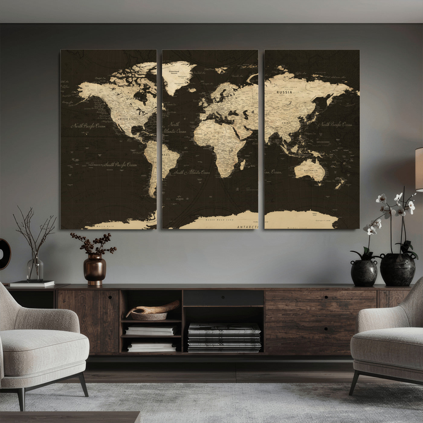 89024244-MGV-CV-36X24 - World Map Wall Art Canvas Print, Modern Decorative Framed Map Artwork Prints for Living Room, Office, Bedroom Wall Decor