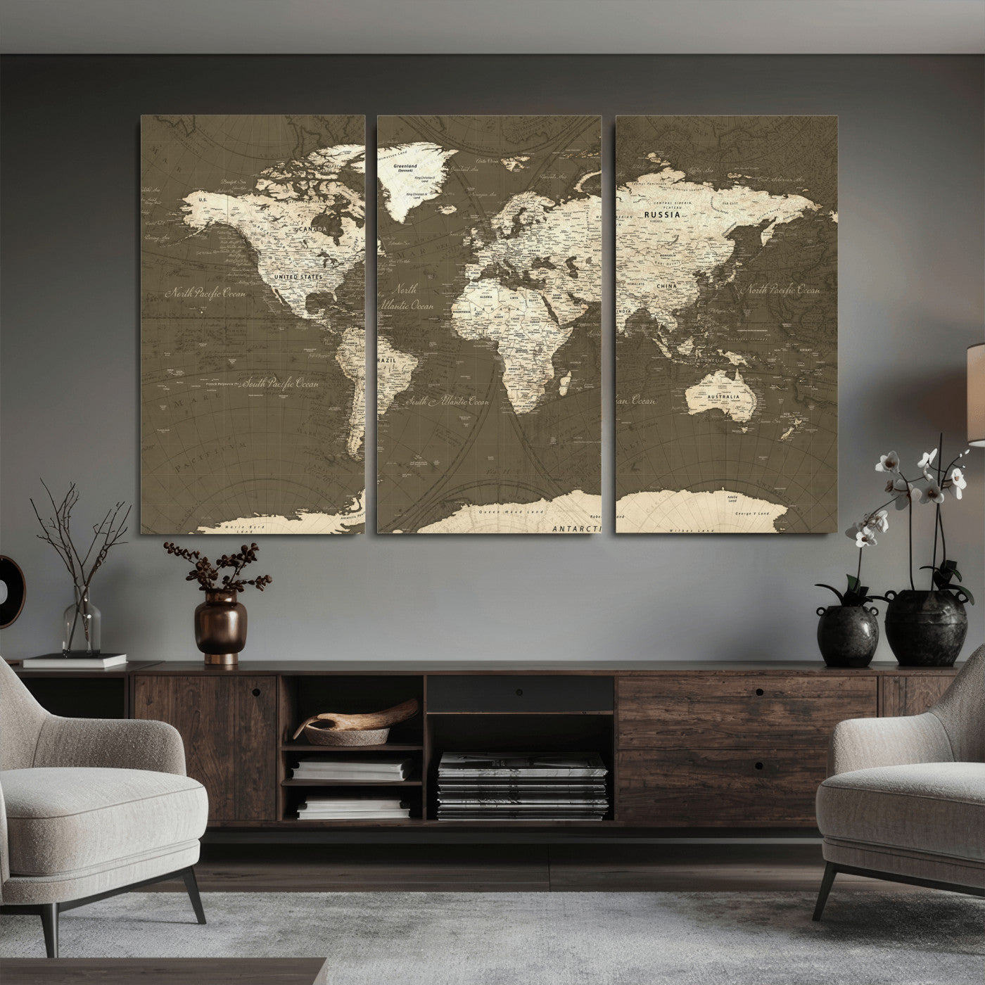 33202610-MGV-CV-36X24 - World Map Wall Art Canvas Print, Modern Decorative Framed Map Artwork Prints for Living Room, Office, Bedroom Wall Decor