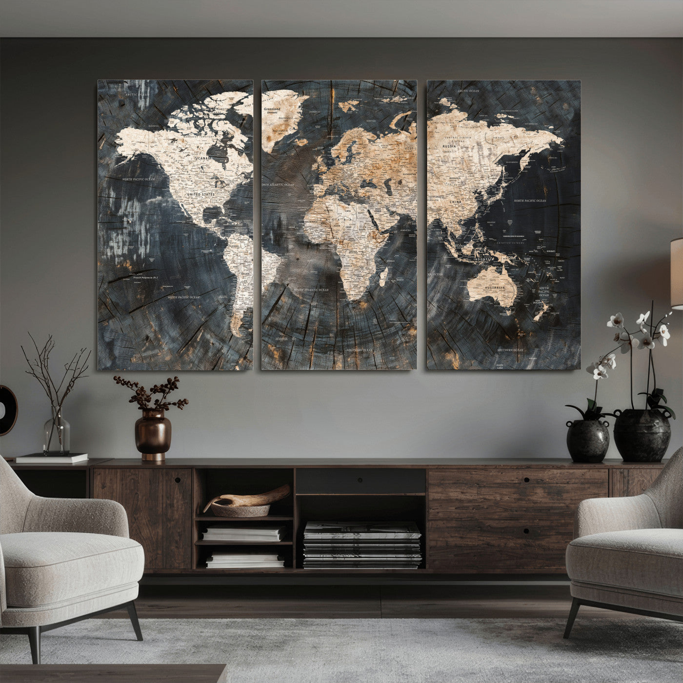 89162112-MGV-CV-36X24 - World Map Wall Art Canvas Print, Modern Decorative Framed Map Artwork Prints for Living Room, Office, Bedroom Wall Decor