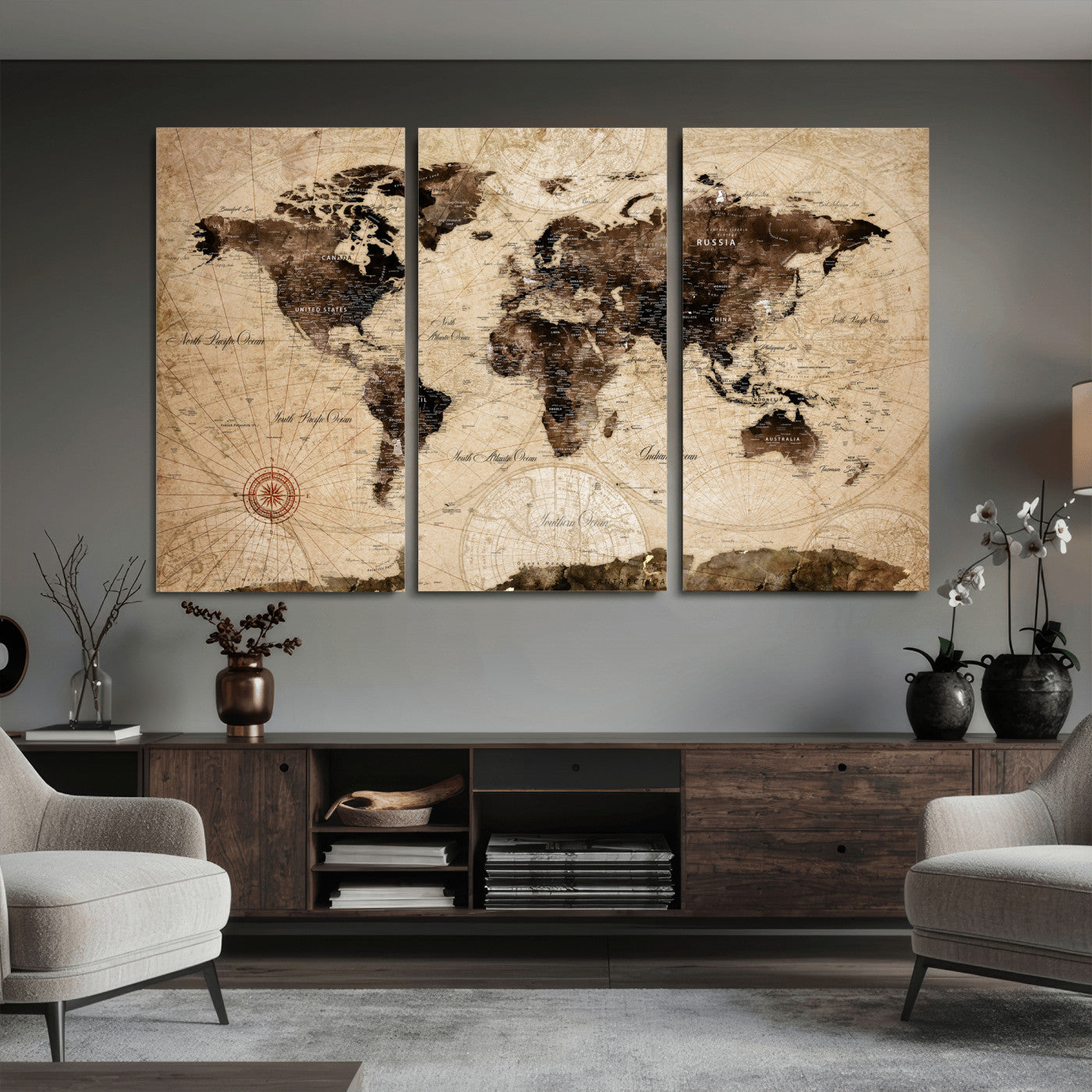 47657418-MGV-CV-36X24 - World Map Wall Art Canvas Print, Modern Decorative Framed Map Artwork Prints for Living Room, Office, Bedroom Wall Decor