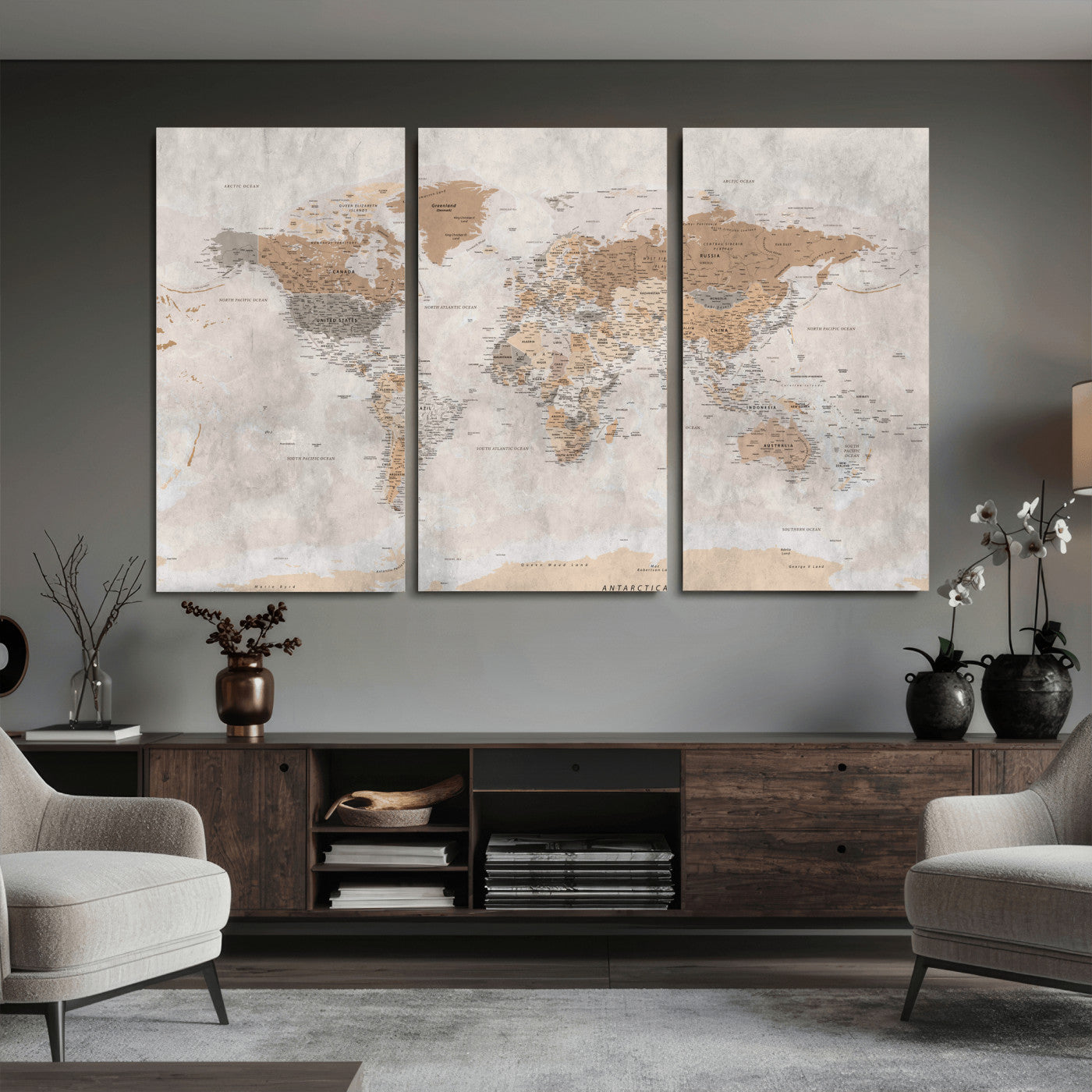 34051638-MGV-CV-36X24 - World Map Wall Art Canvas Print, Modern Decorative Framed Map Artwork Prints for Living Room, Office, Bedroom Wall Decor